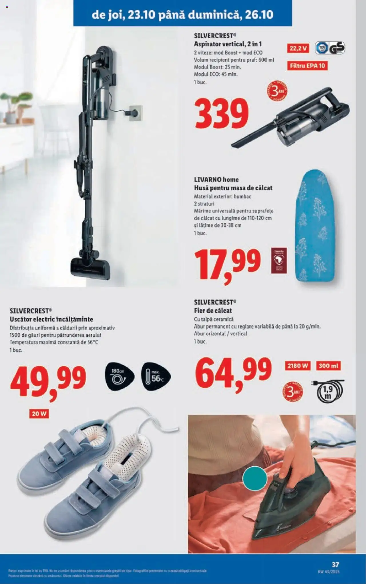 Noul catalog Lidl – valabil de la 20.10.2025 | Pagină: 37 | Produse: Fier de călcat, Masă, Bornoz takımı, Masă de călcat
