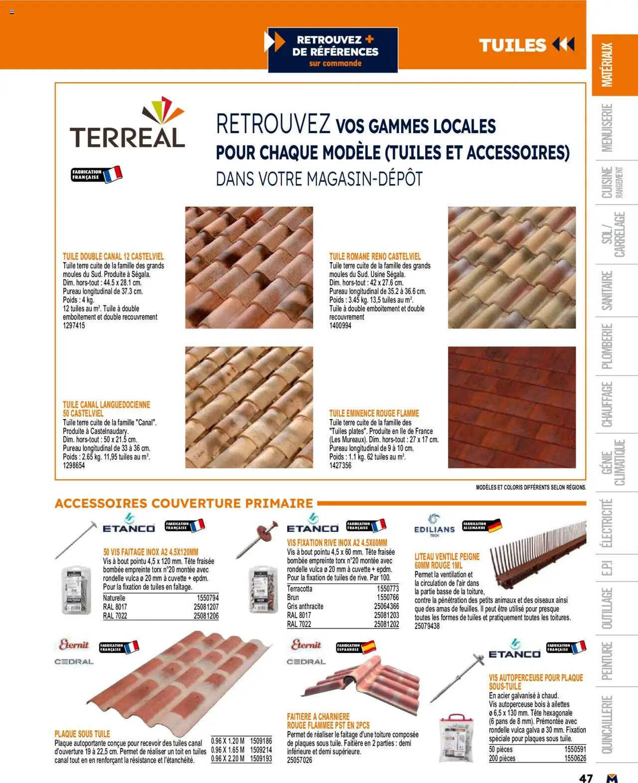  | Page: 47 | Produits: Tuile, Poids, Peigne, Charnière