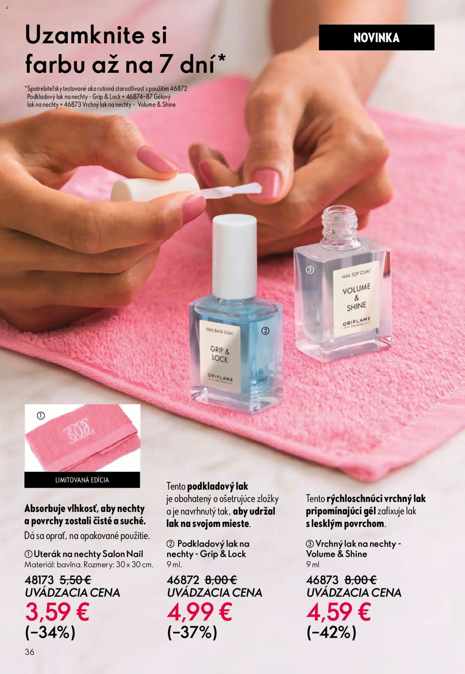 Nové Oriflame akcie – leták je platný od 15.04.2026 | Strana: 36 | Produkty: Uterák, Lak na nechty