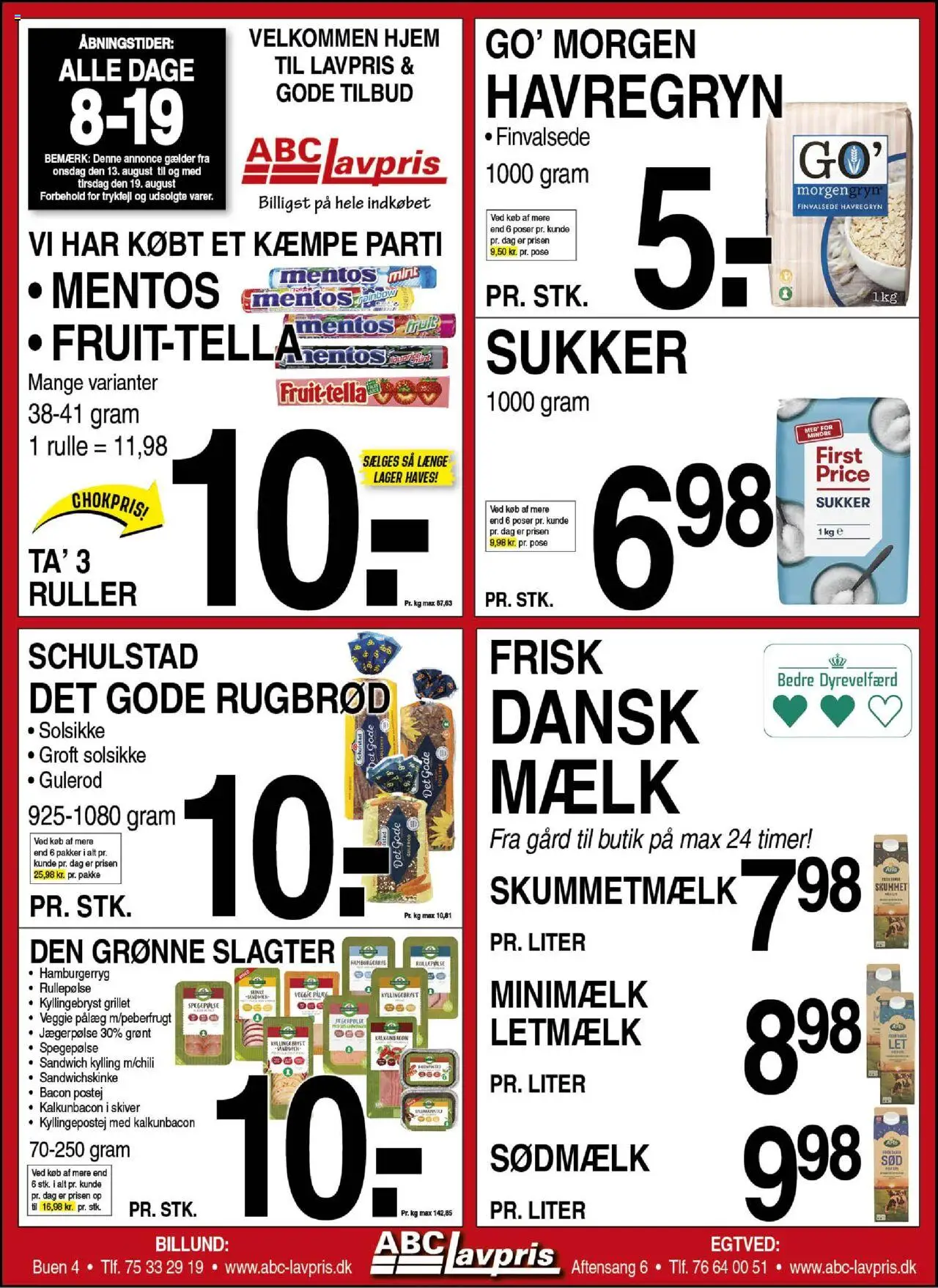 Abc Lavpris Tilbudsavis gyldig fra 13.08.2025 | Side: 1 | Produkter: Pålæg, Rullepølse, Gulerod, Hamburgerryg