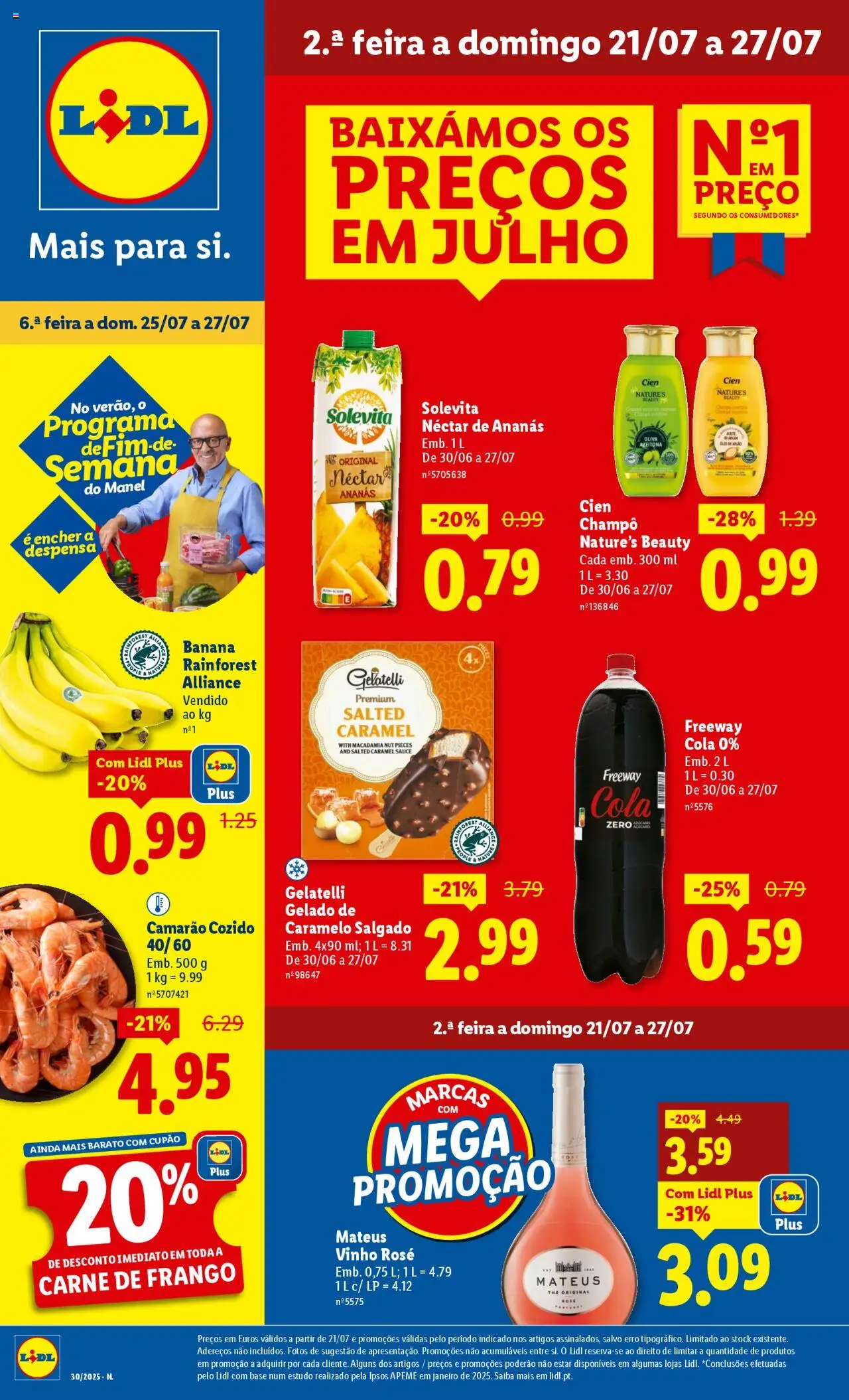 Lidl folheto │ válido de 21.07.2025 | Página: 1 | Produtos: Camarão, Base, Gelado, Vinho