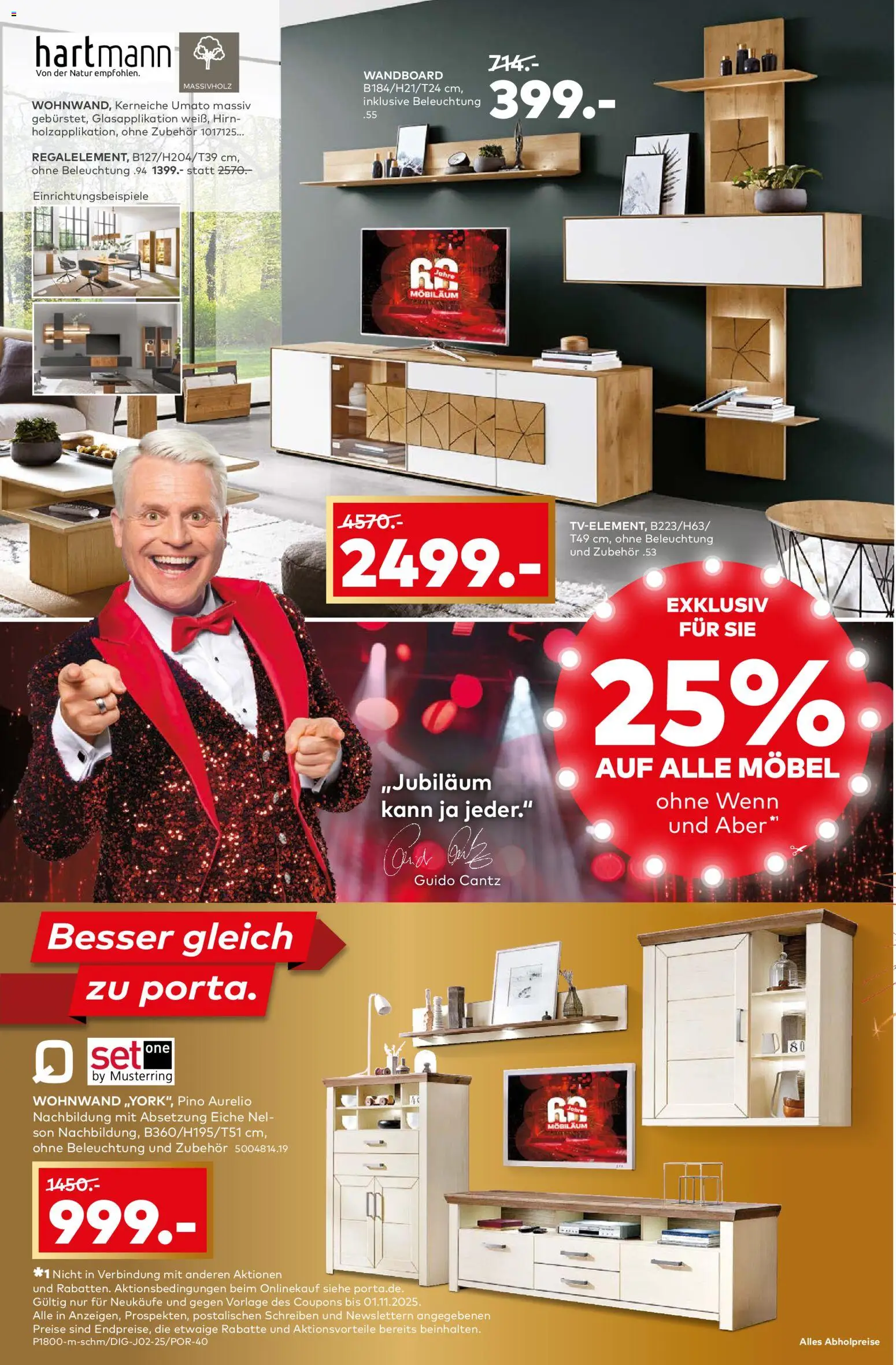 Porta! Möbiläums-Spar-Show mit Guido Cantz und 25% auf ALLE Möbel - Braunschweig – gültig ab 27.10.2025 | Seite: 4 | Produkte: Wohnwand, Wandboard