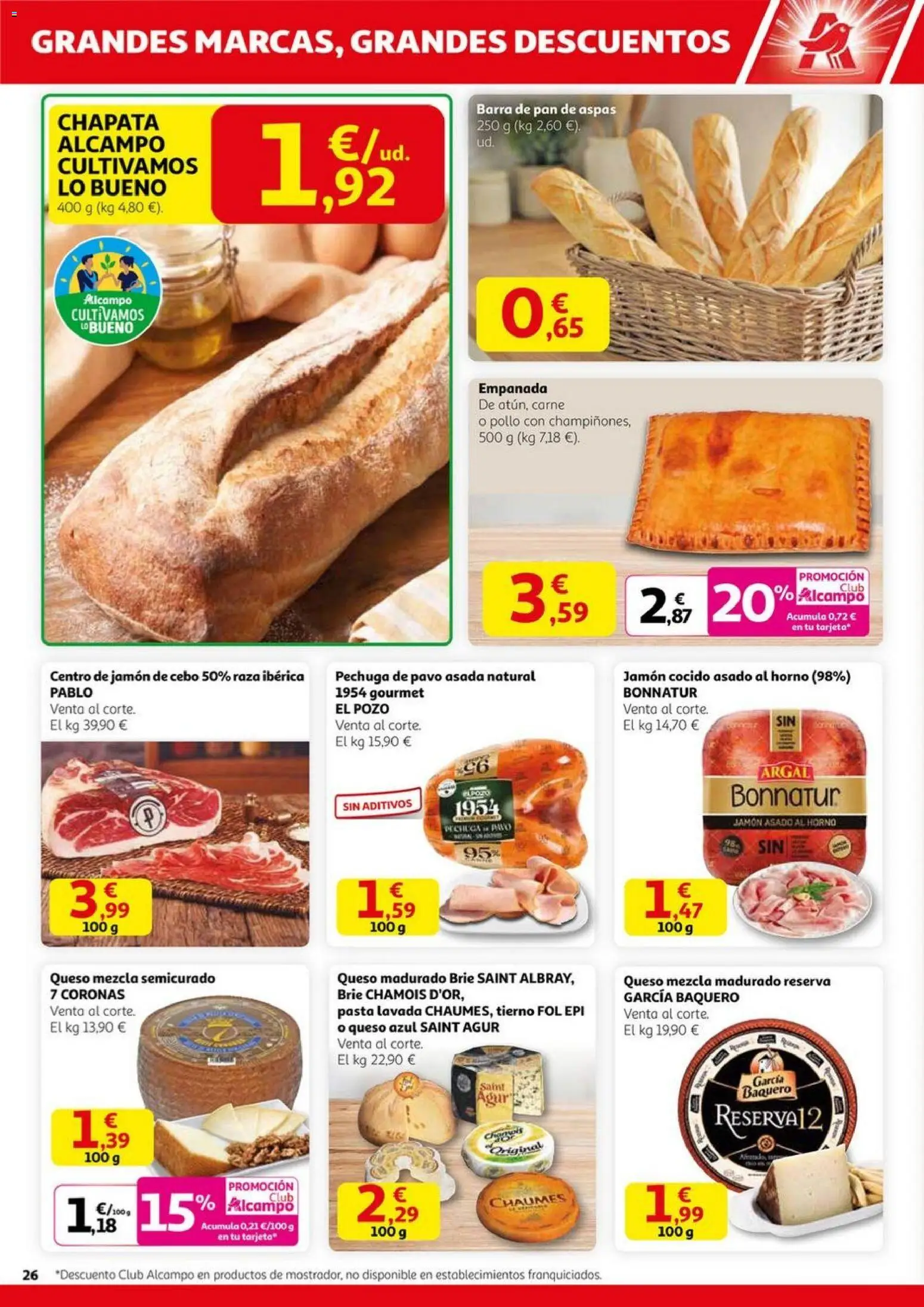Alcampo - HP Nacional  │ válido desde el 23.10.2025 | Página: 26 | Productos: Queso, Pan, Jamón, Jamón cocido