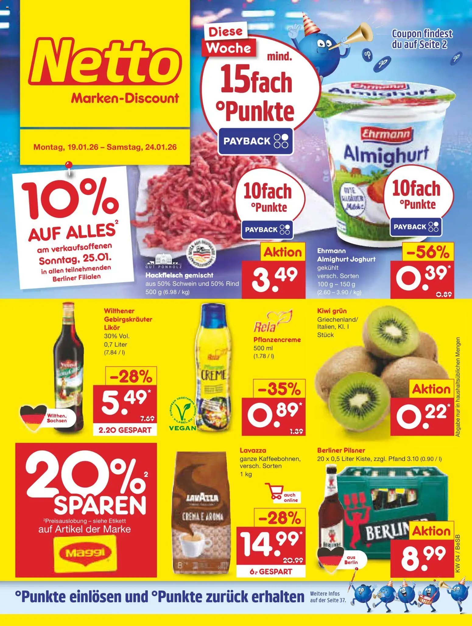 Netto Marken-Discount Prospekt 	 – gültig ab 19.01.2026 | Seite: 1 | Produkte: Berliner, Lavazza, Wilthener, Kiwi