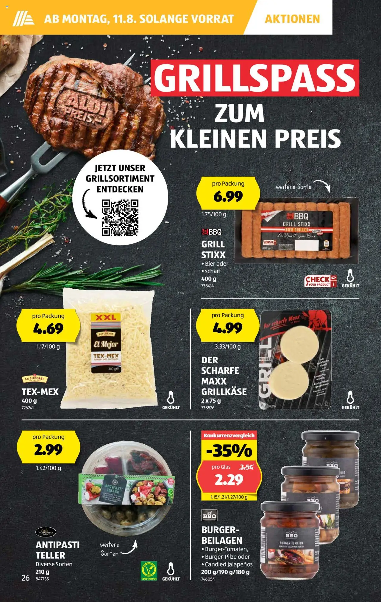 Aldi Aktionen ab 07.08.2025 | Seite: 26 | Produkte: Burger, Bier, Tomaten, Grill