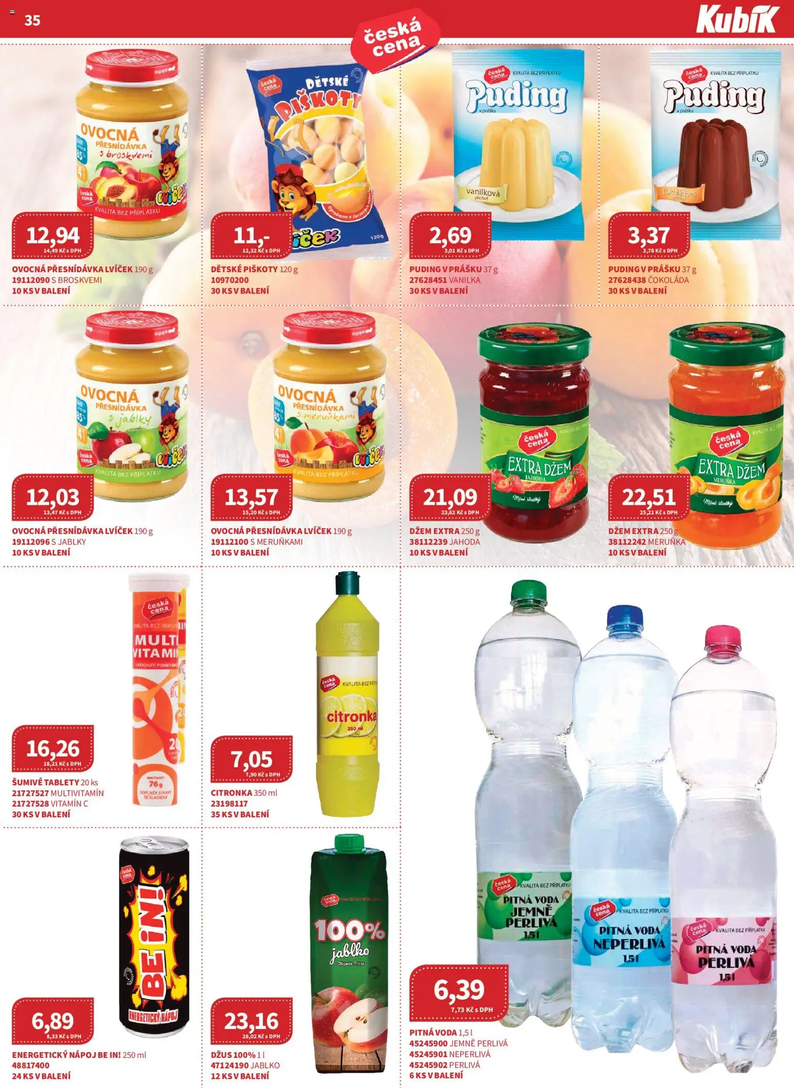 Kubík leták - Velkoobchod 04/2026 od 01.04.2026 | Strana: 35 | Produkty: Dětské piškoty, Voda, Džem, Energetický nápoj