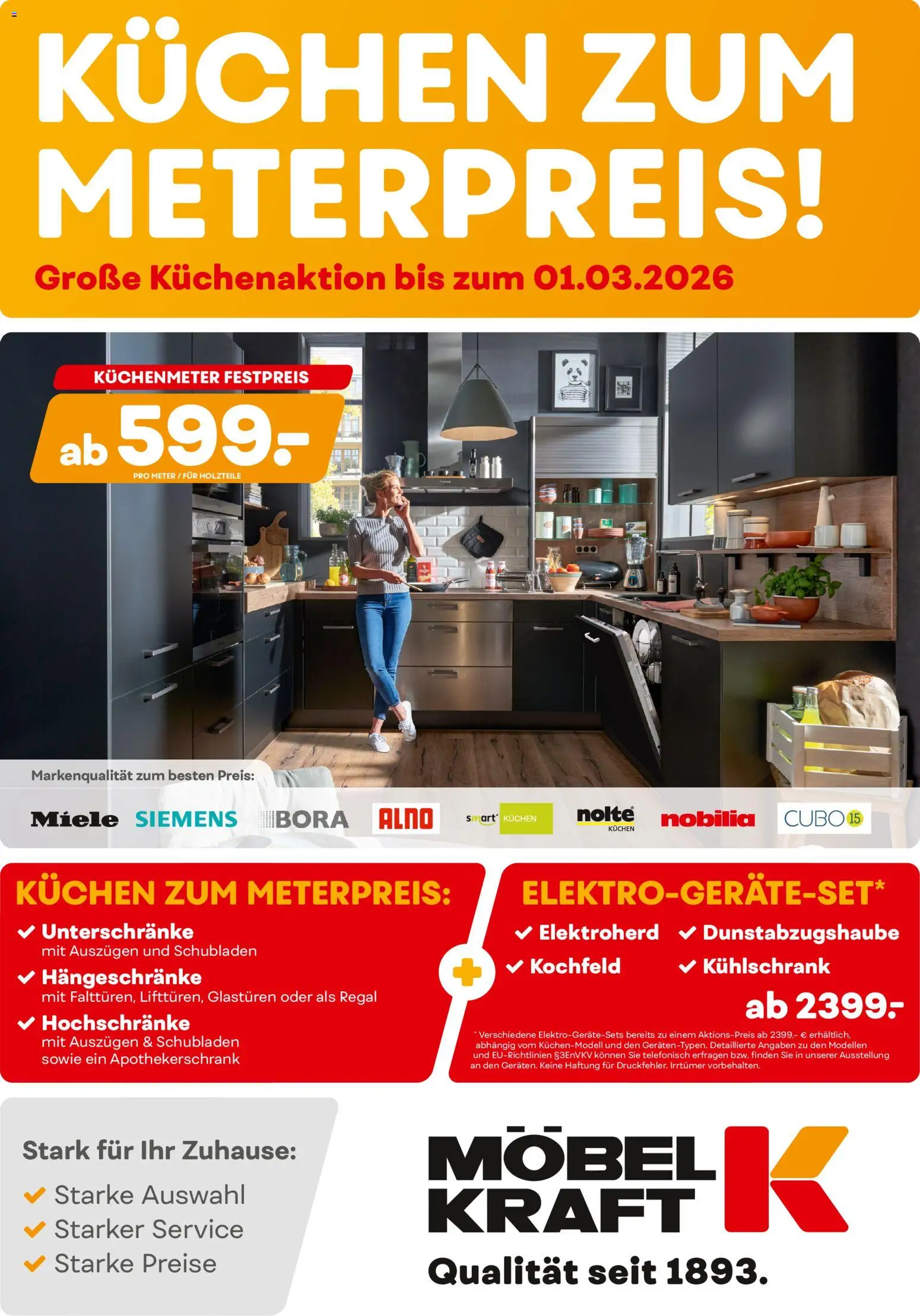 Möbel Kraft Küchen-Inhouse-Messe – gültig ab 26.02.2026 | Seite: 1 | Produkte: Siemens, Regal, Kühlschrank, Kochfeld