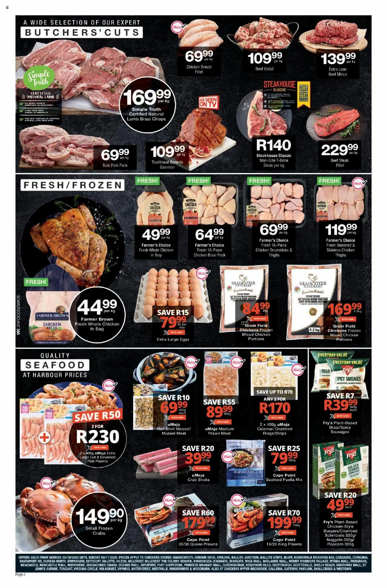 New Checkers catalogue – valid from 20.10.2025 | Page: 2 | Products: Bag, Steak, Chicken, Pork