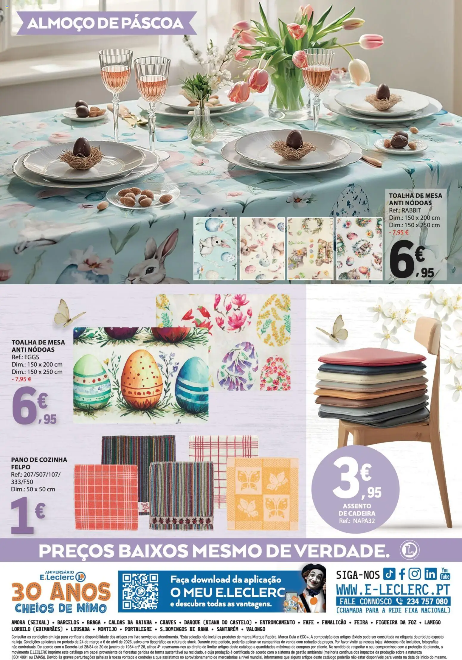 E.Leclerc Especial Páscoa │ válido de 24.03.2026 | Página: 8 | Produtos: Faca, Mesa, Cadeira, Toalha de mesa