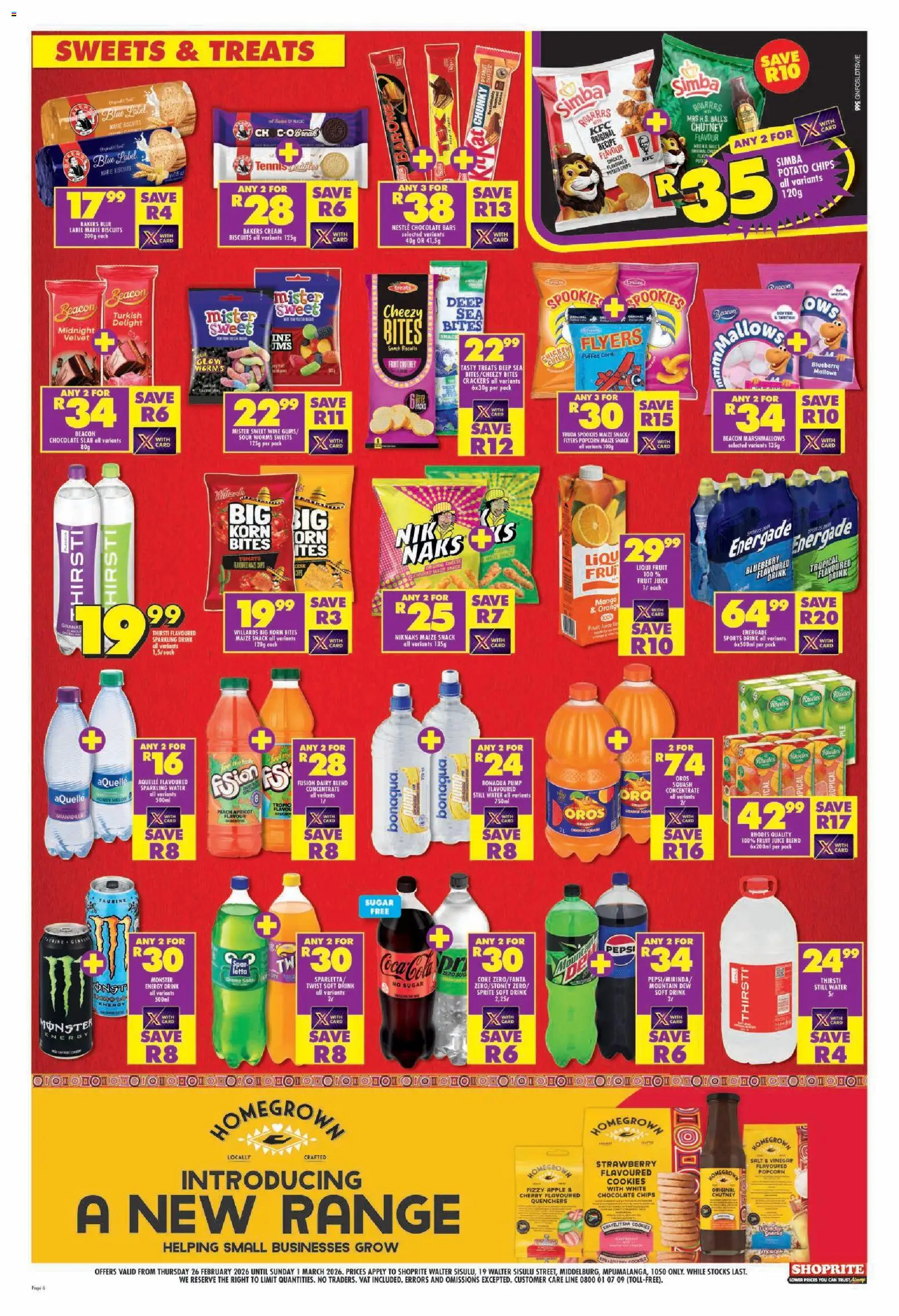 New Shoprite catalogue – valid from 26.02.2026 | Page: 6 | Products: Squash, Chocolate, Juice, Peach