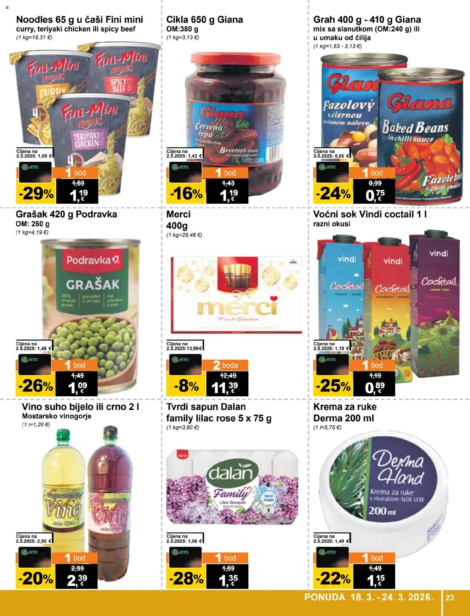 KTC katalog | vrijedi od 18.03.2026 | Stranica: 23 | Proizvodi: Grah, Krema za ruke, Sok, Grašak