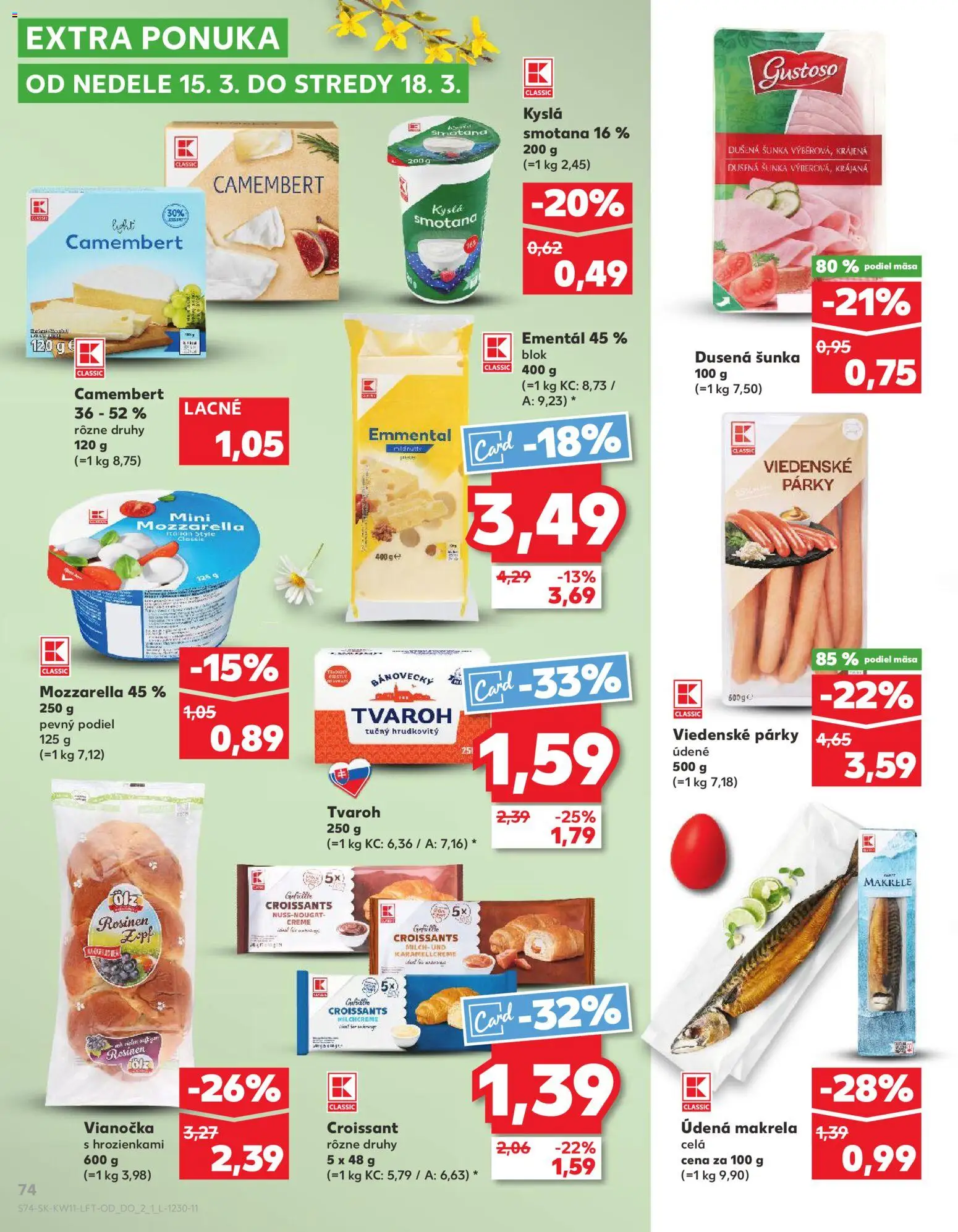 Nové Kaufland akcie – leták je platný od 12.03.2026 | Strana: 74 | Produkty: Smotana, Vianočka, Mozzarella, Tvaroh