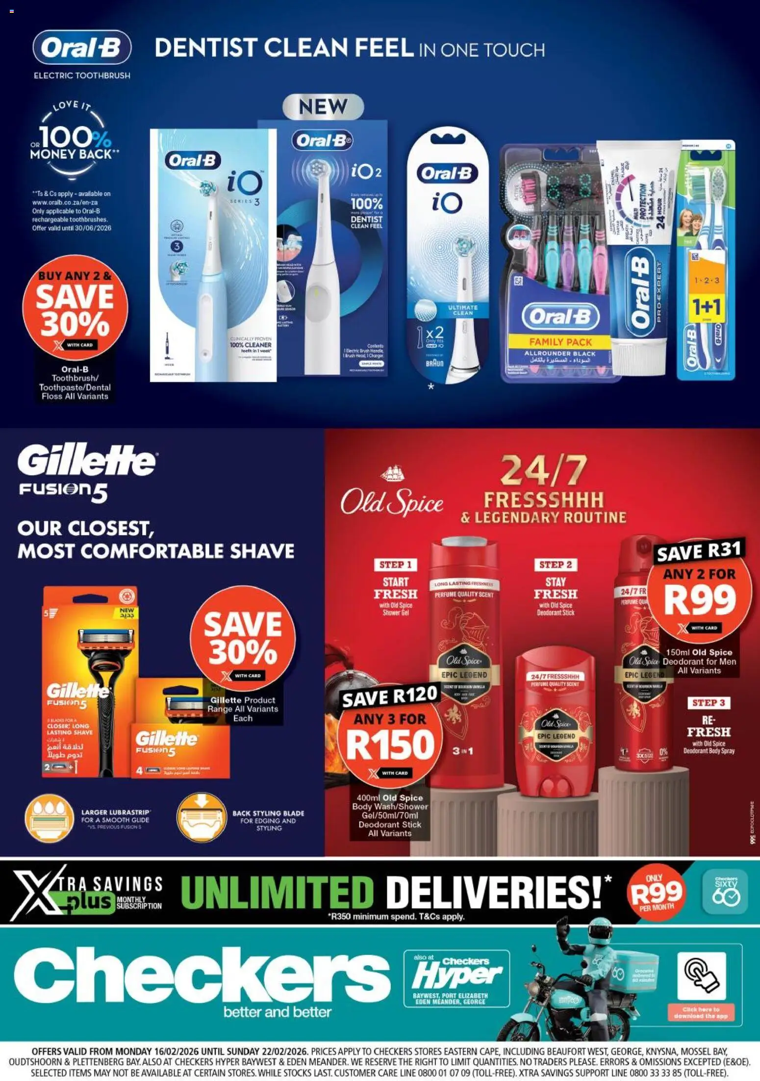 New Checkers catalogue – valid from 16.02.2026 | Page: 1 | Products: Electric toothbrush, Shower, Perfume, Deodorant