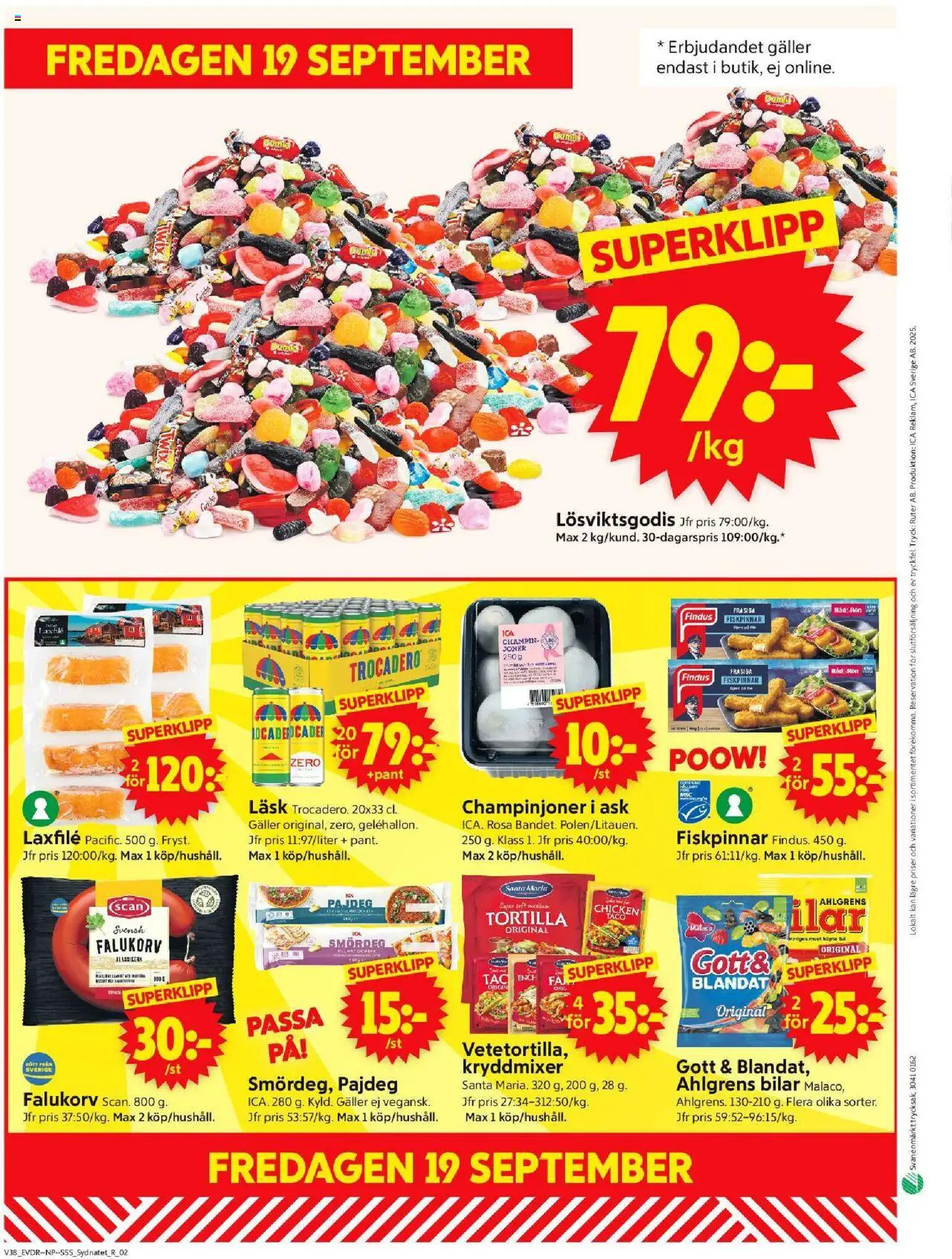 ICA Supermarket reklamblad aktuell från 15.09.2025 | Sida: 10 | Produkter: Tortilla, Galler, Falukorv, Champinjoner