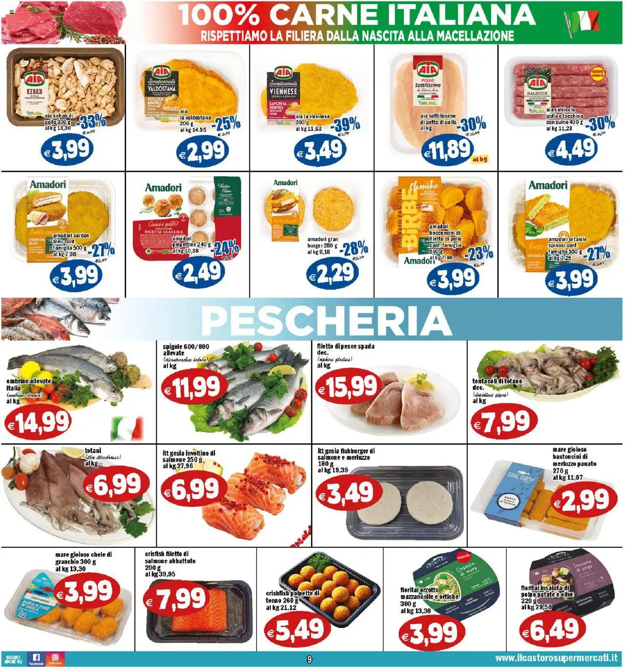 Volantino Il Castoro del 08.10.2025 | Pagina: 9 | Prodotti: Petto di Pollo, Pollo, Mazzancolle, Suino