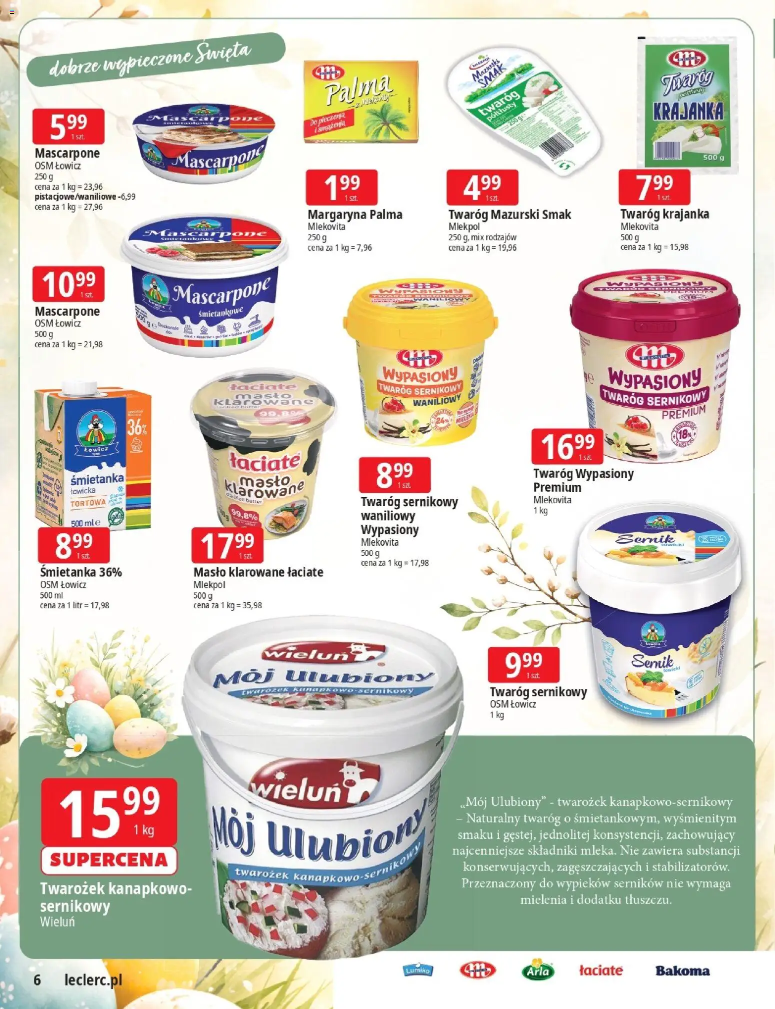 E.Leclerc gazetka - Zielona Góra Wielkanoc od 17.03.2026 | Strona: 6 | Produkty: Masło klarowane, Margaryna, Twarożek, Twaróg
