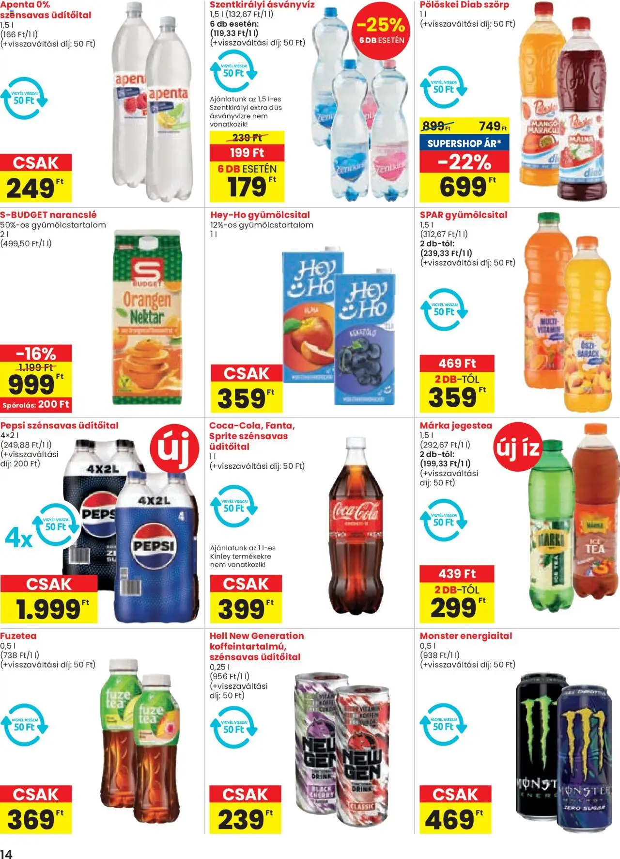 Spar akciós ujság - amely érvényes a következő dátumtól: 14.08.2025 | Oldal: 14 | Termékek: Szörp, Málna, Cola, Ásványvíz
