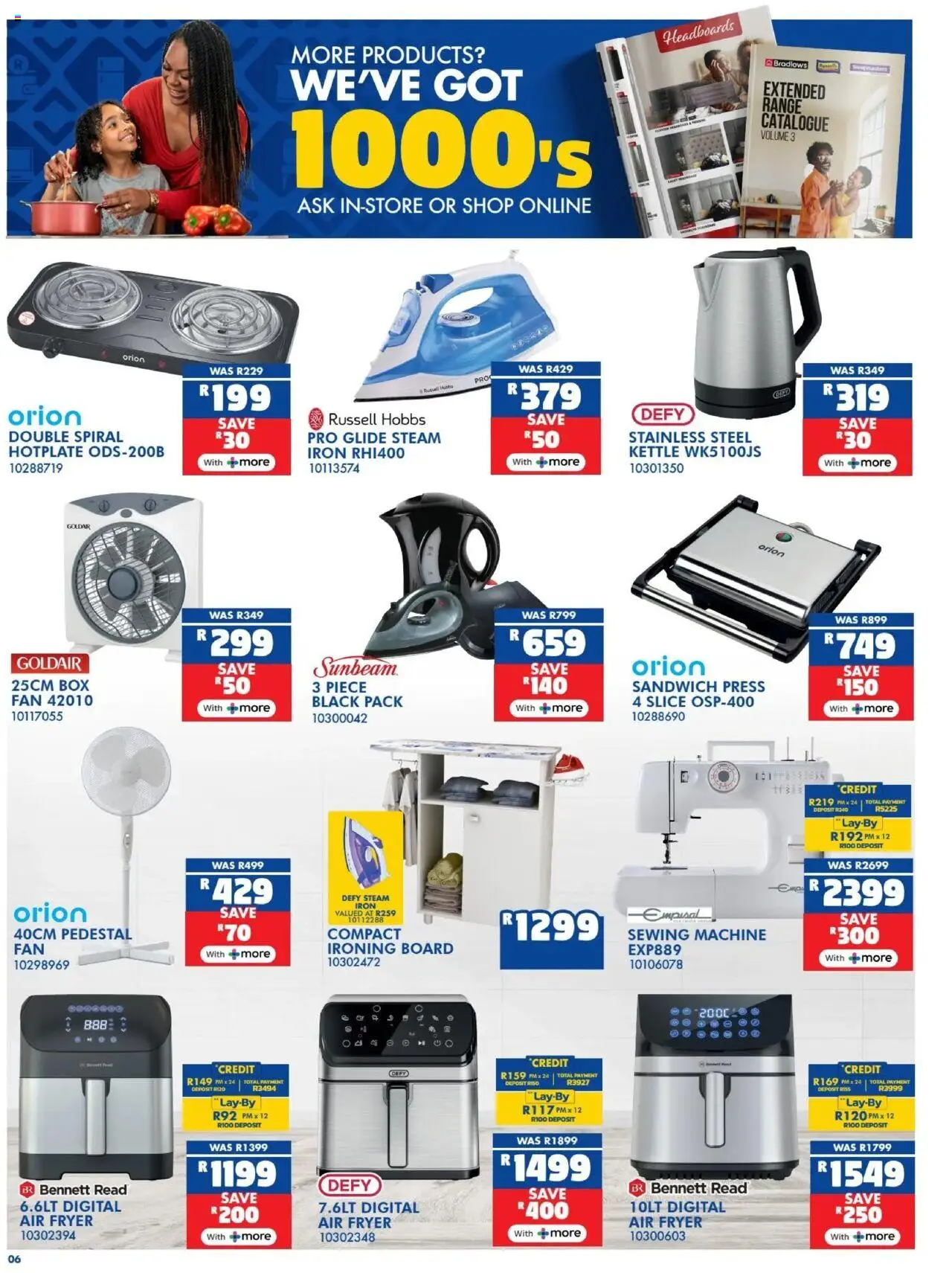 New Russells catalogue – valid from 18.09.2025 | Page: 6 | Products: Iron, Fan, Sewing machine, Air fryer