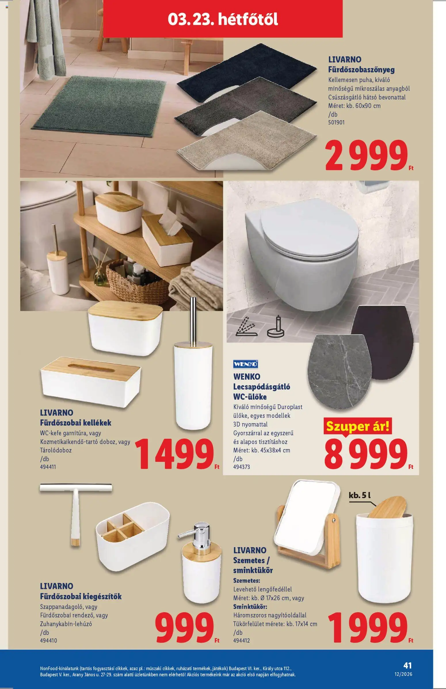 Lidl akciós ujság - amely érvényes a következő dátumtól: 19.03.2026 | Oldal: 41 | Termékek: Wc-ülőke, Szemetes, Játékok, Fürdőszobaszőnyeg