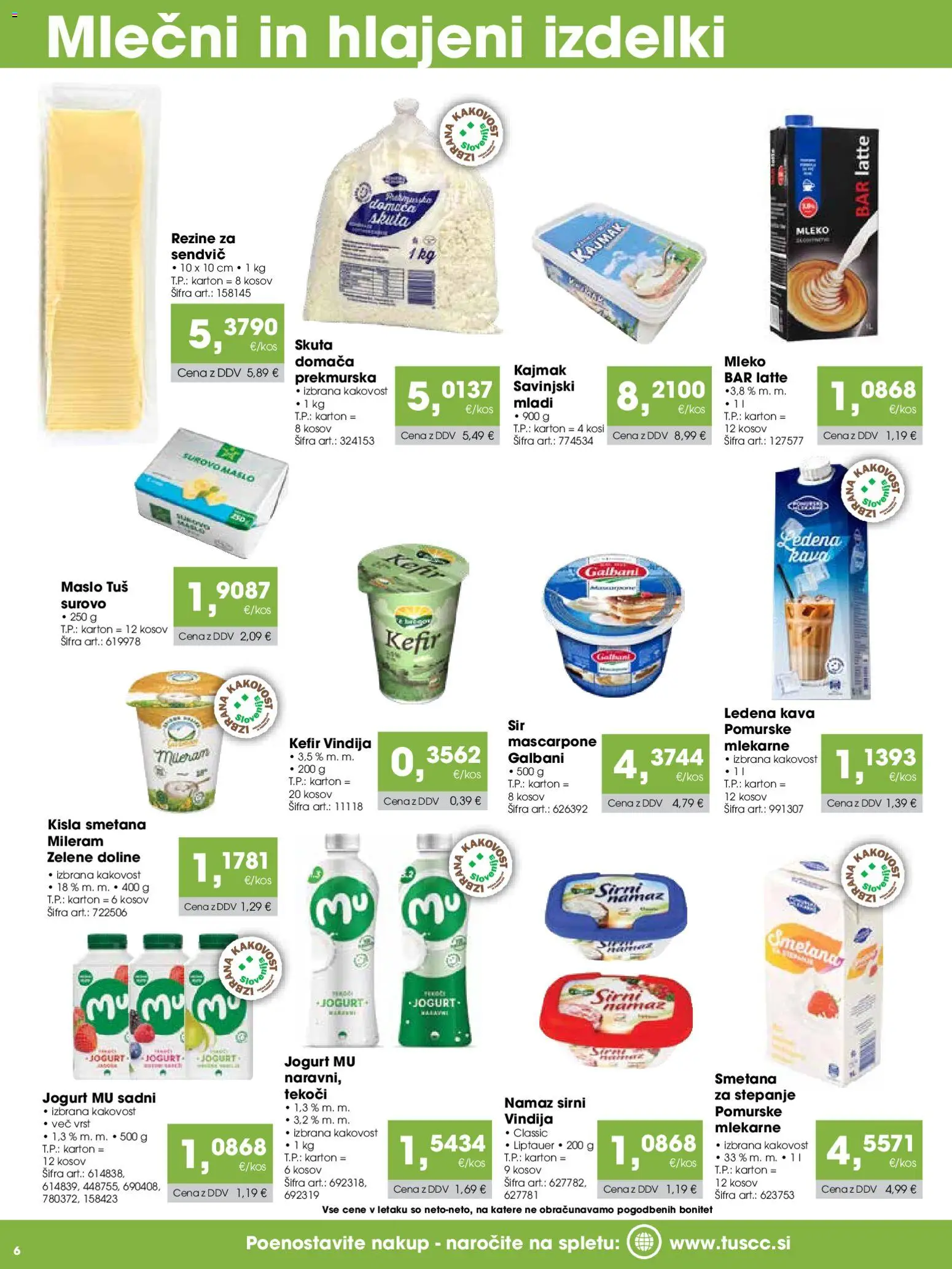 Novi Tuš katalog ponudbe – veljaven od 07.04.2026 | Stran: 6 | Izdelki: Kajmak, Mleko, Maslo, Kisla smetana