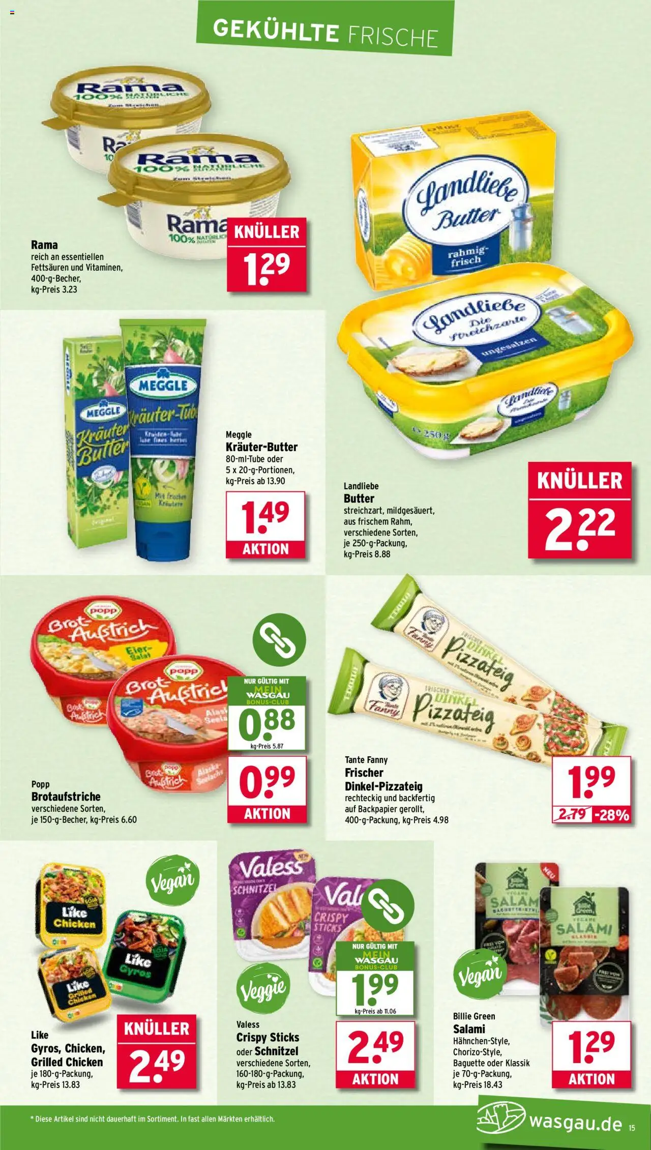 Wasgau Prospekt 	 - gültig ab dem 11.08.2025 | Seite: 15 | Produkte: Butter, Kräuterbutter, Schnitzel, Brot