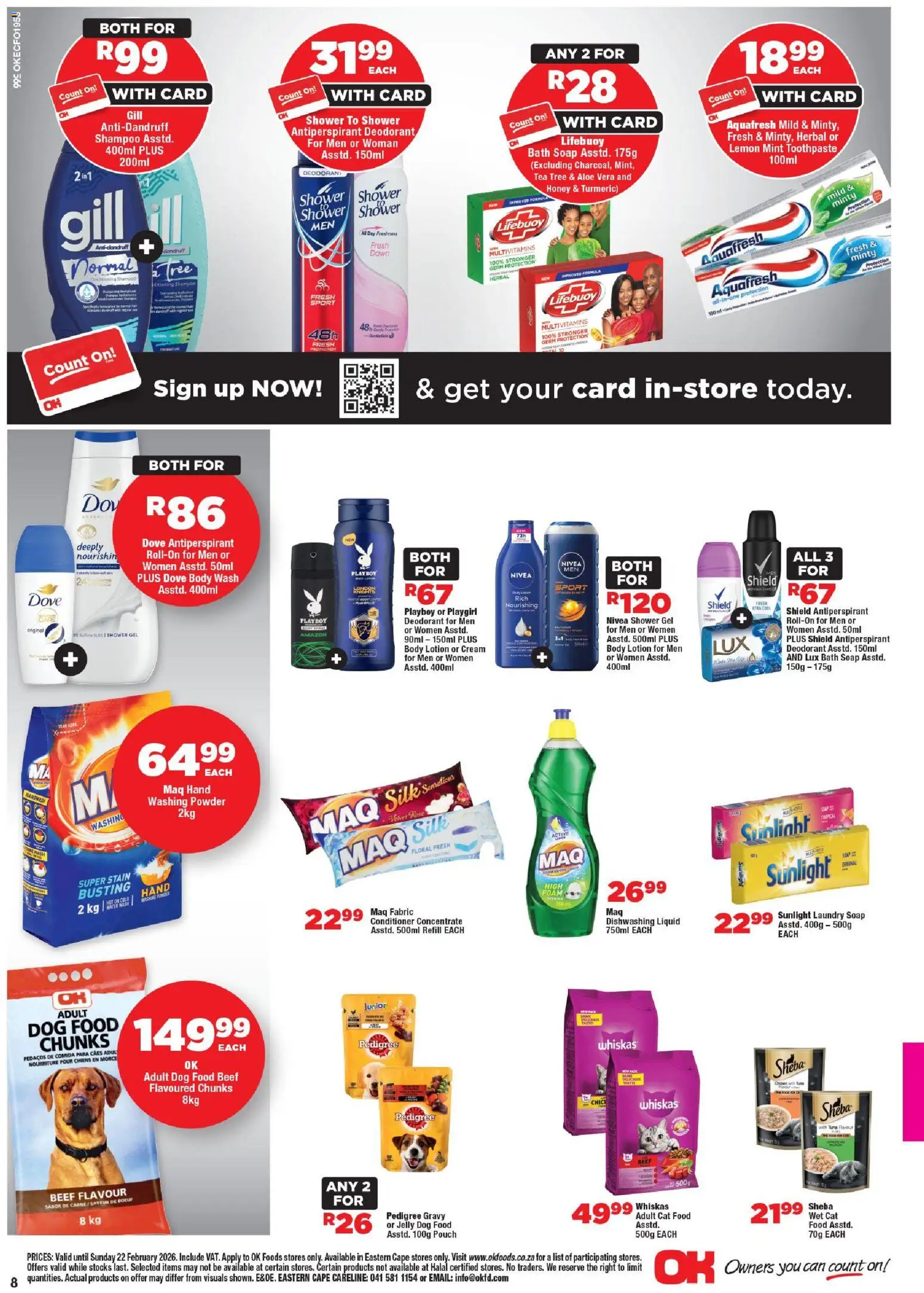 New OK Foods catalogue – valid from 11.02.2026 | Page: 8 | Products: Bath, Chicken, Beef, Shower gel