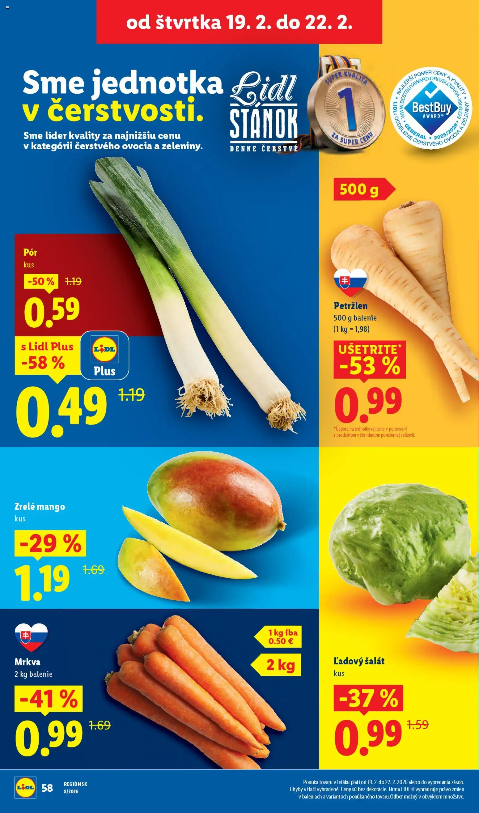 Nové Lidl akcie – leták je platný od 19.02.2026 | Strana: 16 | Produkty: Mrkva, Šalát, Mango, Petržlen