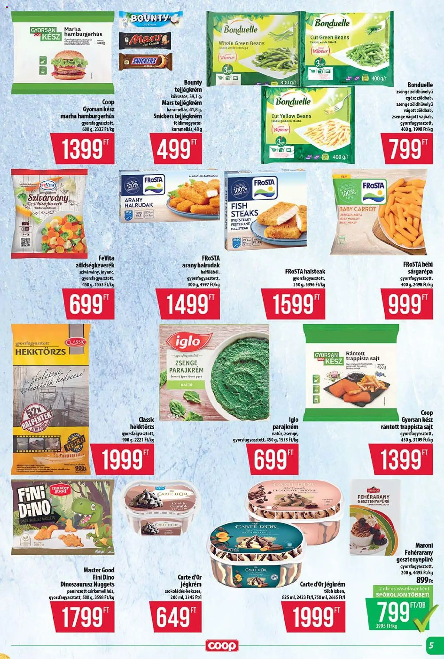 COOP akciós ujság - amely érvényes a következő dátumtól: 16.04.2026 | Oldal: 5 | Termékek: Gesztenyepüré, Hal, Brownie, Trappista sajt