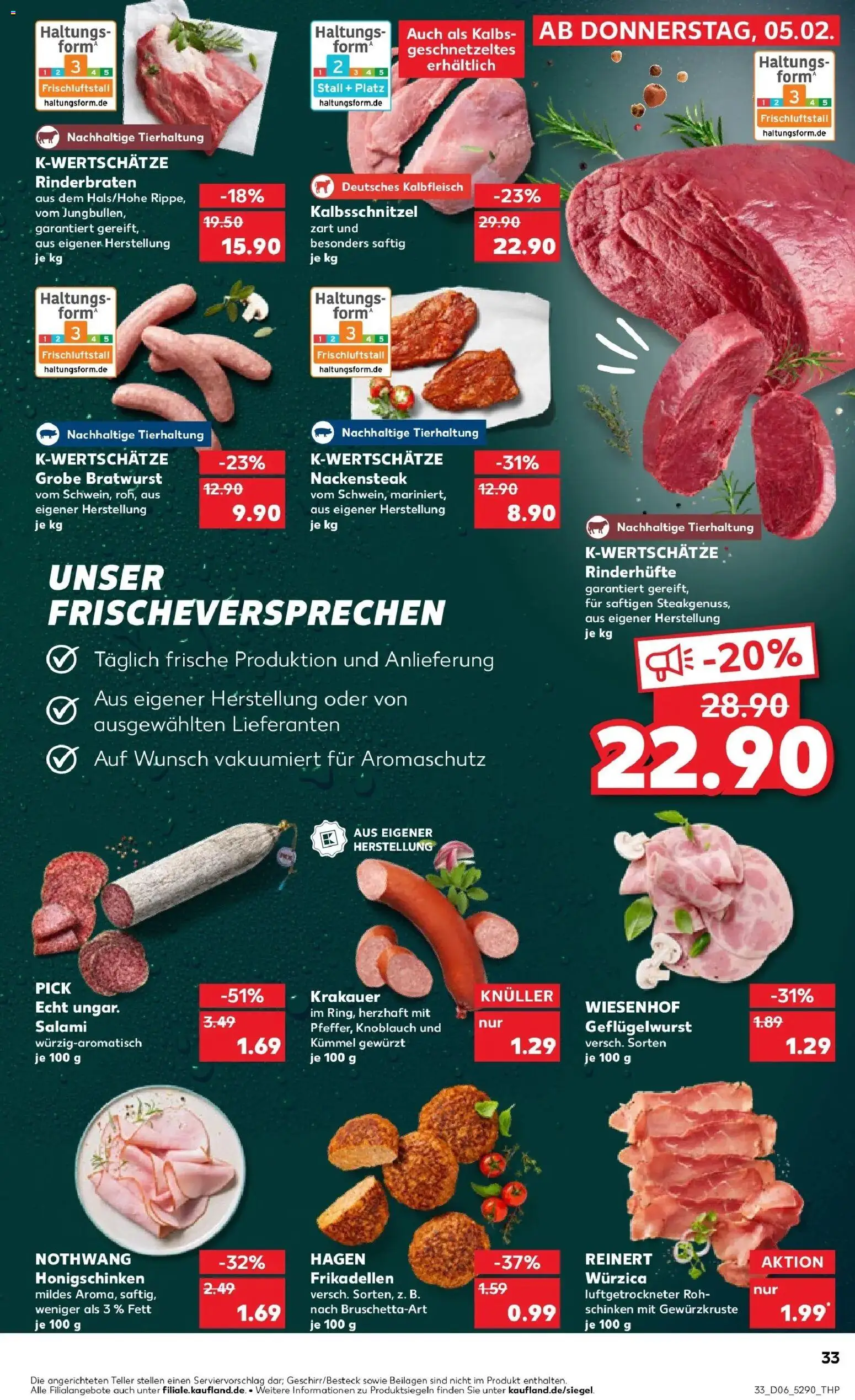 Kaufland prospekt Bretten	 – gültig ab 09.02.2026 | Seite: 33 | Produkte: Rinderbraten, Bratwurst, Knoblauch, Salami