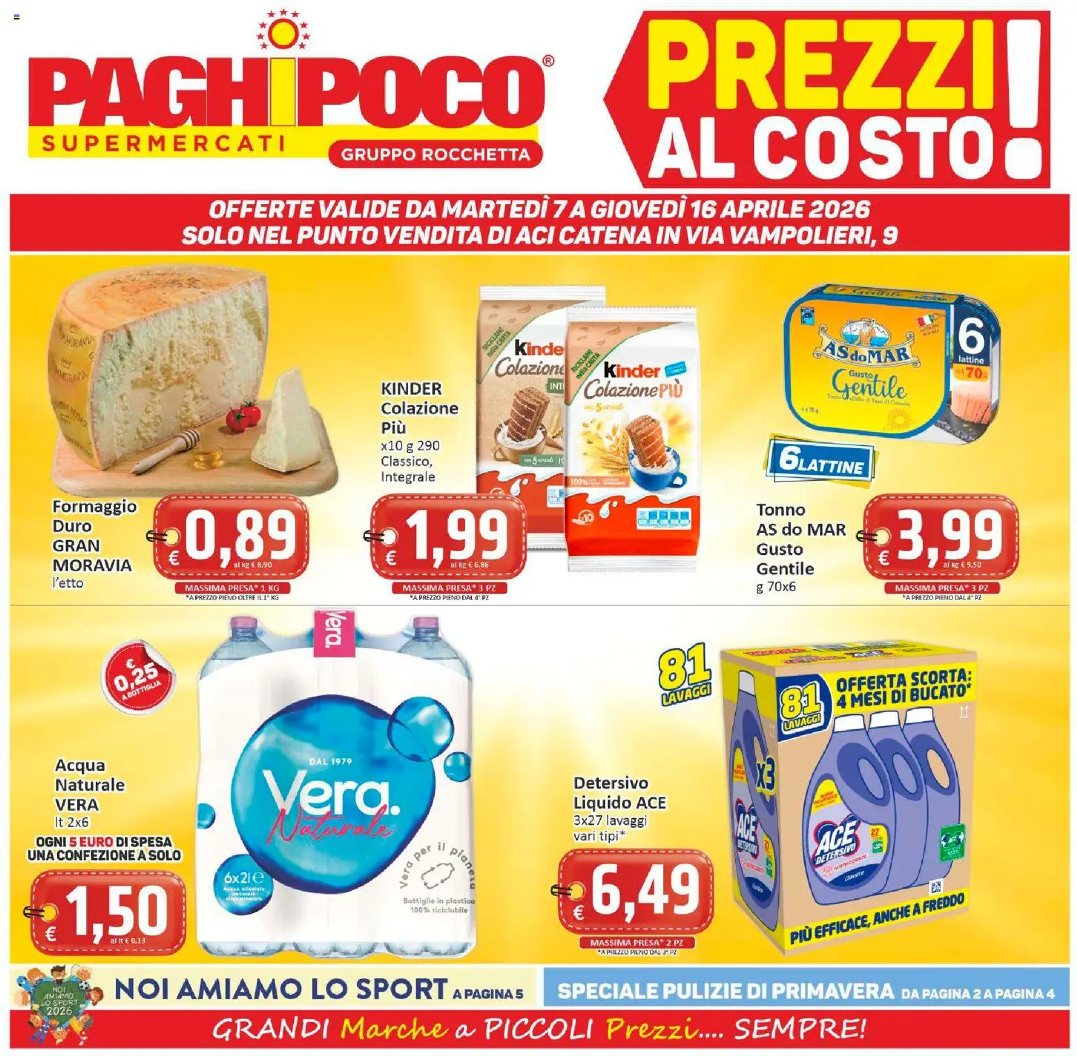 Volantino Paghi Poco del 07.04.2026 | Pagina: 1 | Prodotti: Acqua, Formaggio, Tonno, Bottiglia