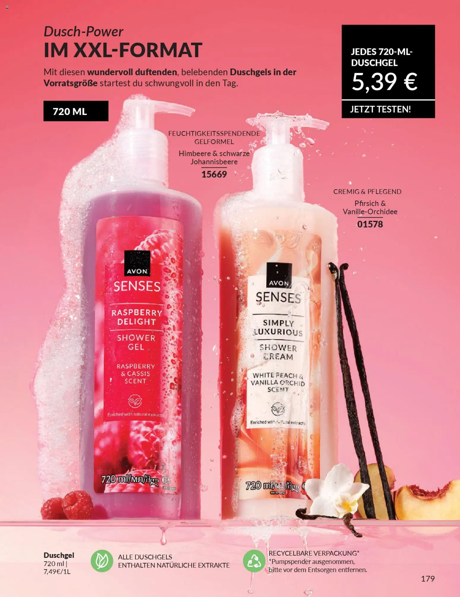 AVON Katalog Januar 2026 – gültig ab 01.01.2026 | Seite: 181 | Produkte: Duschgel, Pfirsich, Himbeere