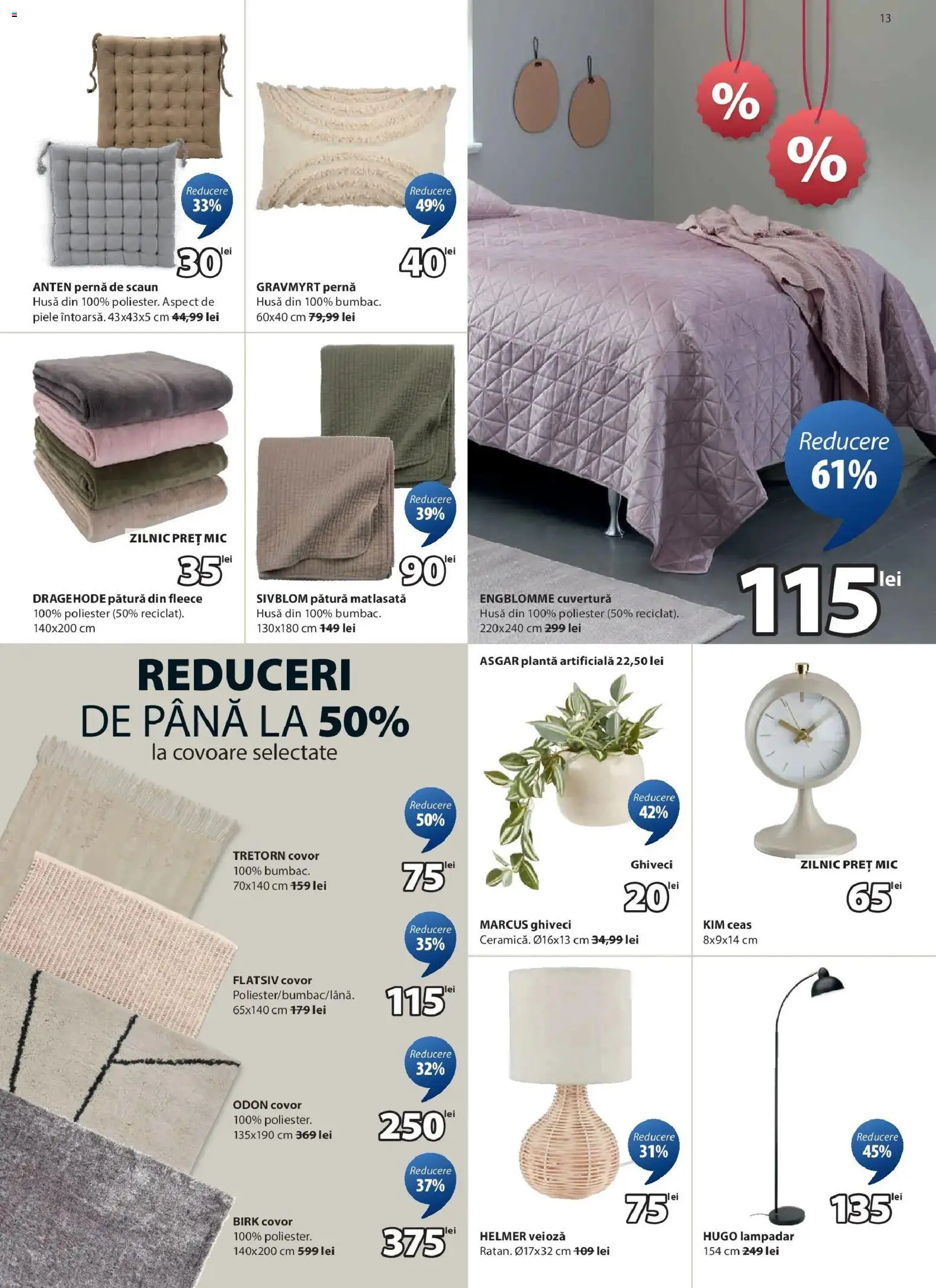 Noul catalog JYSK – valabil de la 01.01.2026 | Pagină: 13 | Produse: Ceas, Cuvertură, Scaun, Veioză
