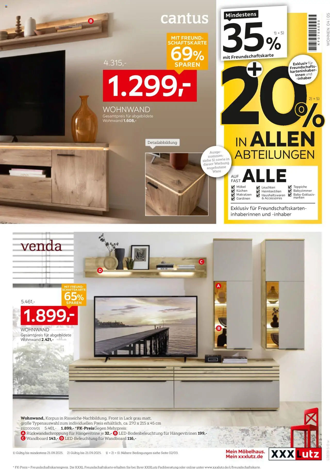 XXXL Lutz Wohnideen – gültig ab 08.09.2025 | Seite: 5 | Produkte: Wohnwand, Wandboard, Hängevitrine, Kuchen
