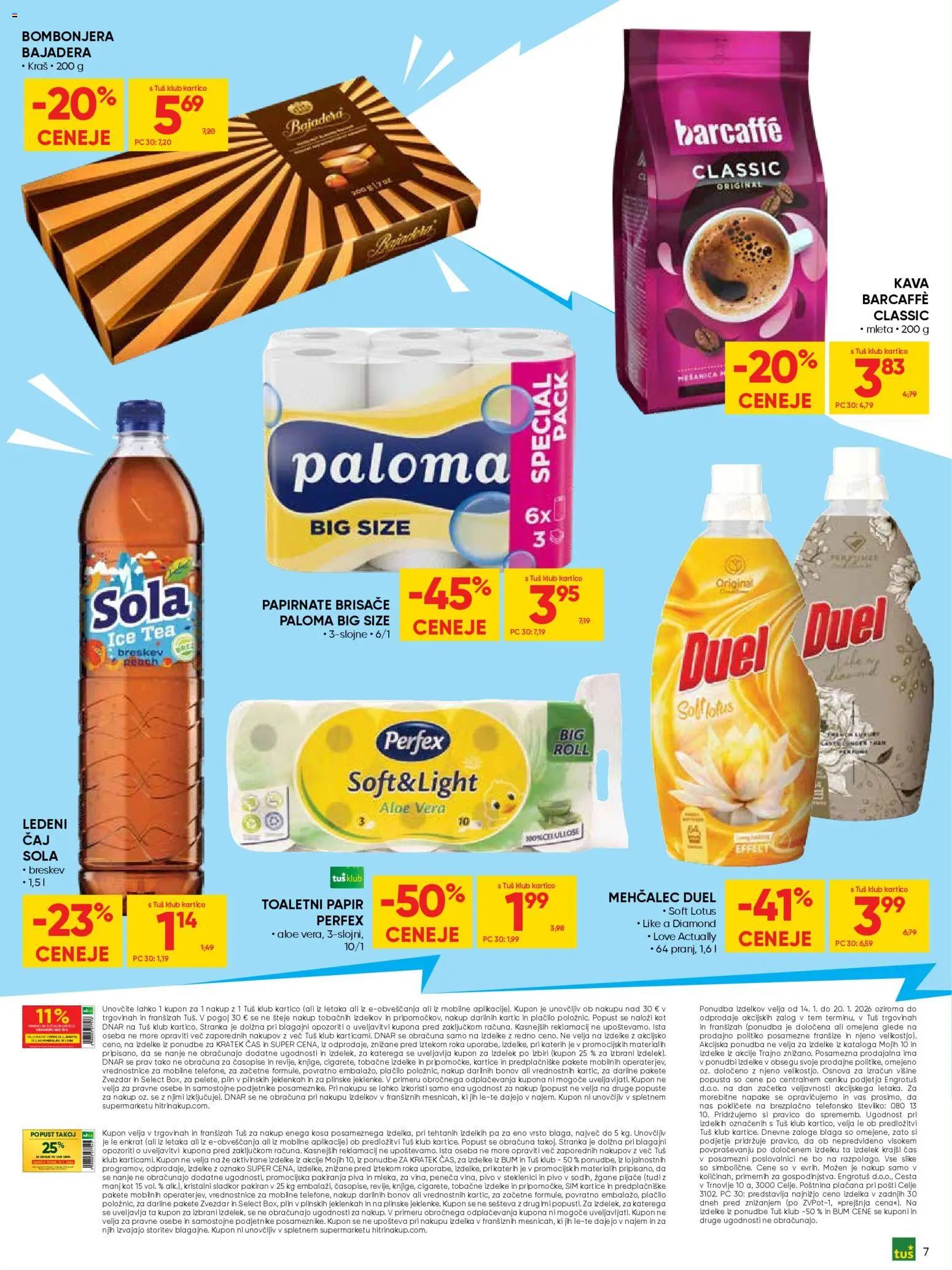 Novi Tuš katalog ponudbe – veljaven od 14.01.2026 | Stran: 7 | Izdelki: Papirnate brisače, Kava, Pivo, Sladkor