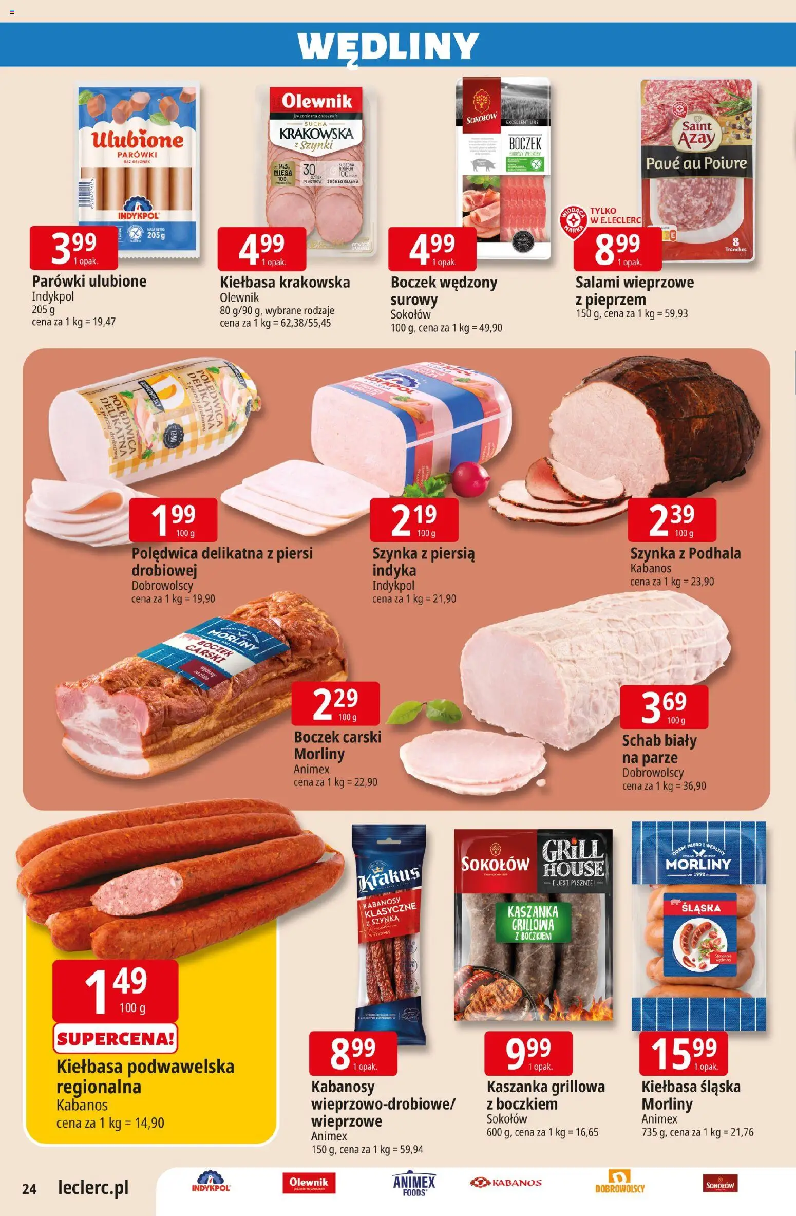 E.Leclerc gazetka - Radom od 21.04.2026 | Strona: 24 | Produkty: Kiełbasa, Szynka, Kiełbasa krakowska, Salami