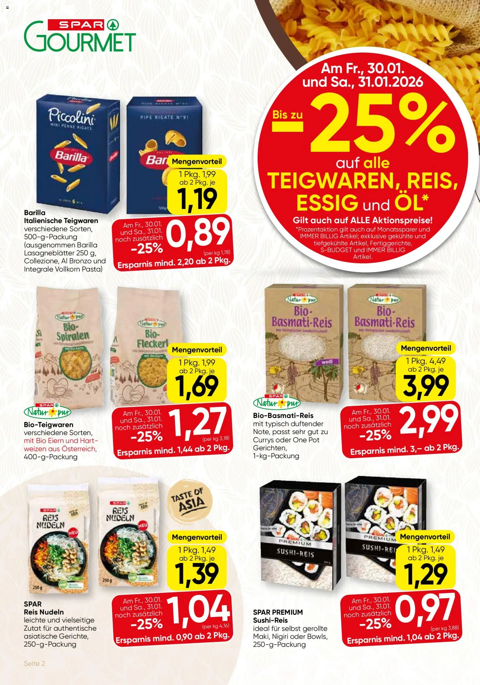 SPAR Gourmet Flugblatt - Burgenland gültig ab 29.01.2026 | Seite: 2 | Produkte: Pasta, Reis, Nudeln