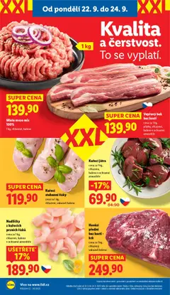 Kuřecí játra, cena za 1 kg, chlazená, baleno v ochranné atmosféře od 22.09.2025 | Strana: 14 | Produkty: Vepřový bok, Kuřecí Játra, Mleté maso, Maso