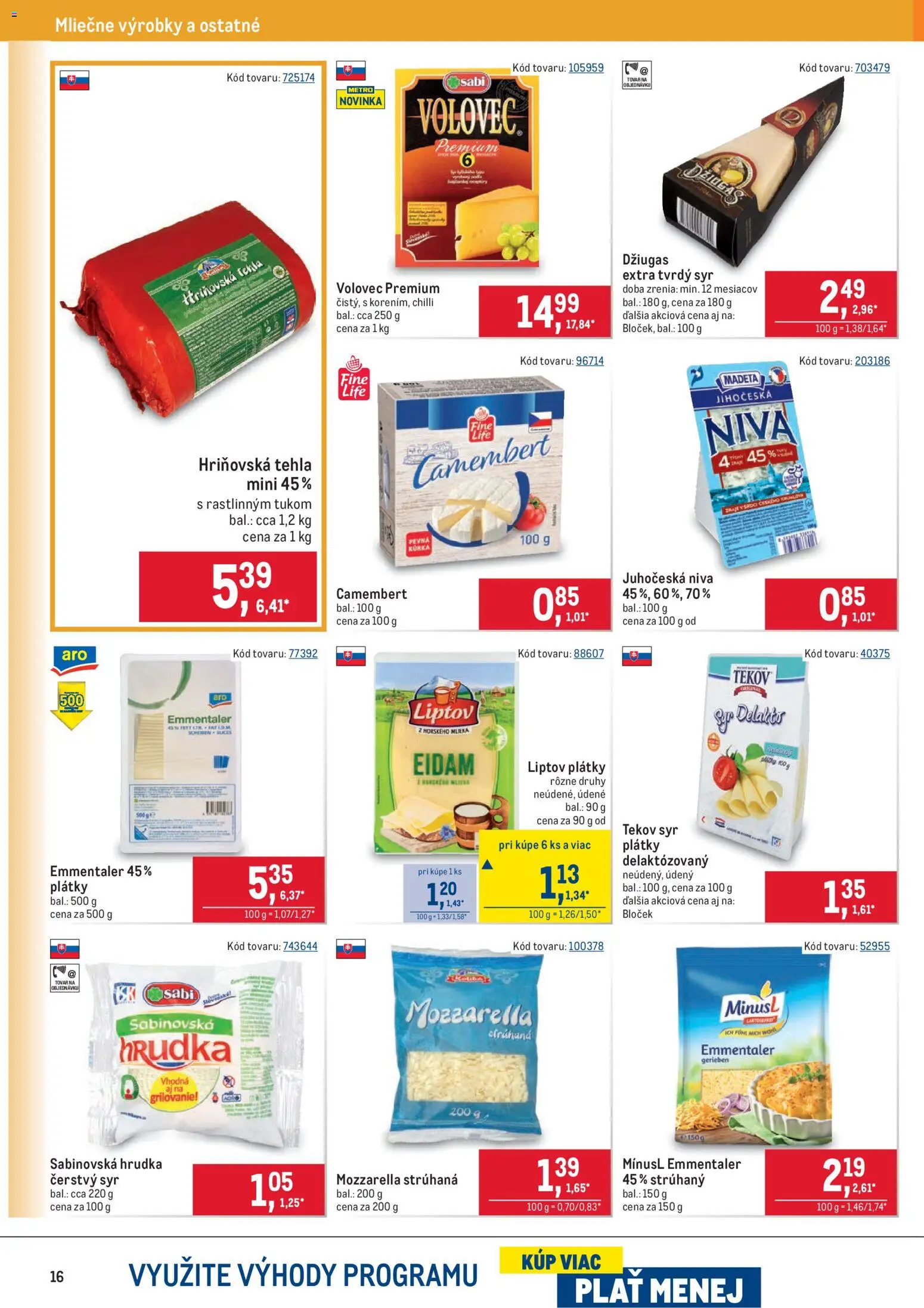 Nové Metro akcie – leták je platný od 11.02.2026 | Strana: 16 | Produkty: Syr, Eidam, Mozzarella, Chilli