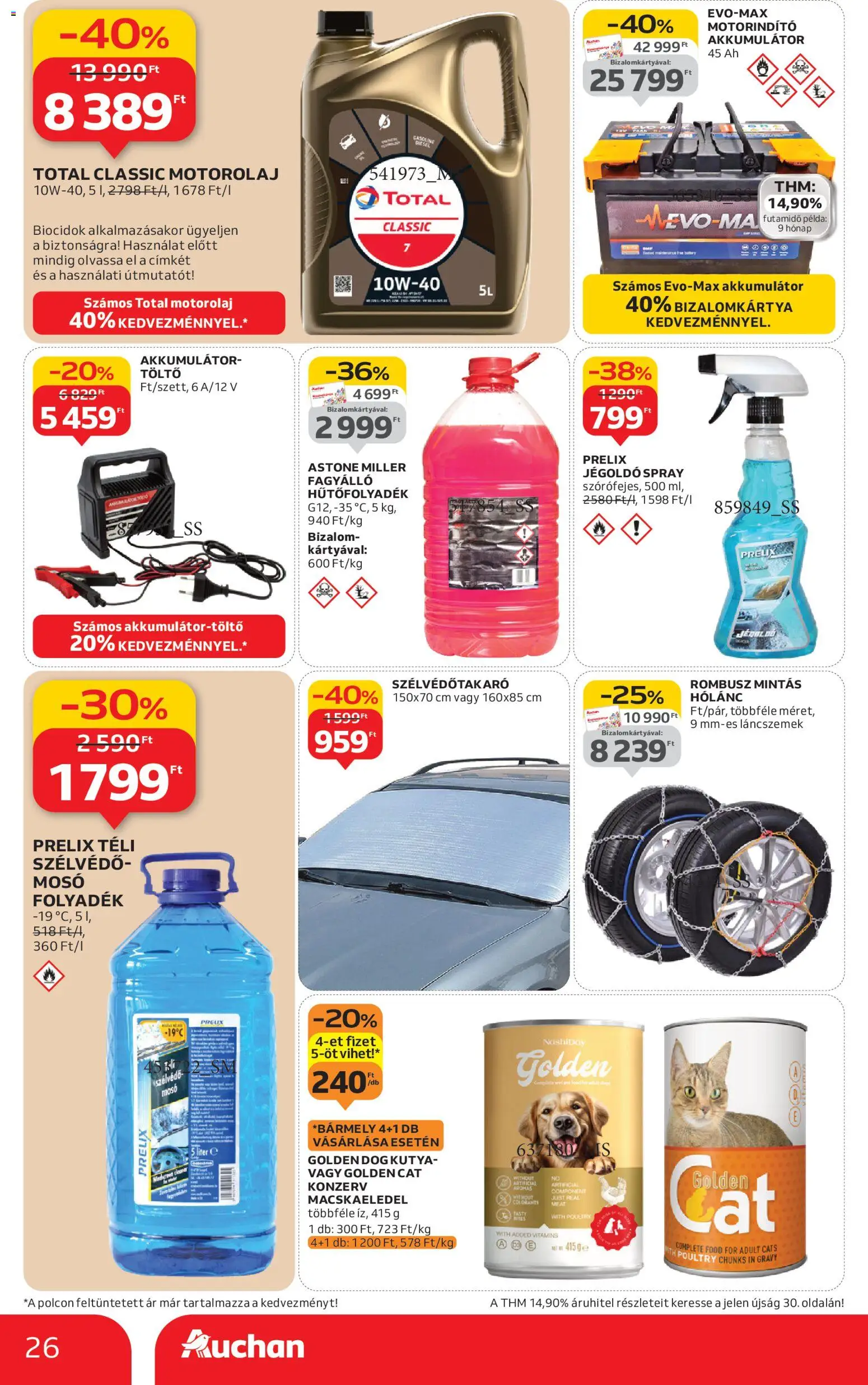 Auchan akciós ujság - amely érvényes a következő dátumtól: 15.01.2026 | Oldal: 26 | Termékek: Macskaeledel, Töltő, Motorolaj, Akkumulátor töltő