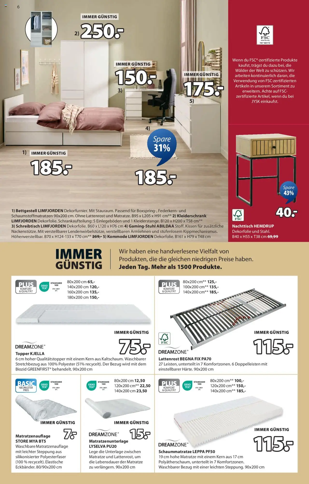 JYSK Angebote gültig ab 30.07.2025 | Seite: 6 | Produkte: Matratze, Kissen, Kleiderschrank, Nachttisch