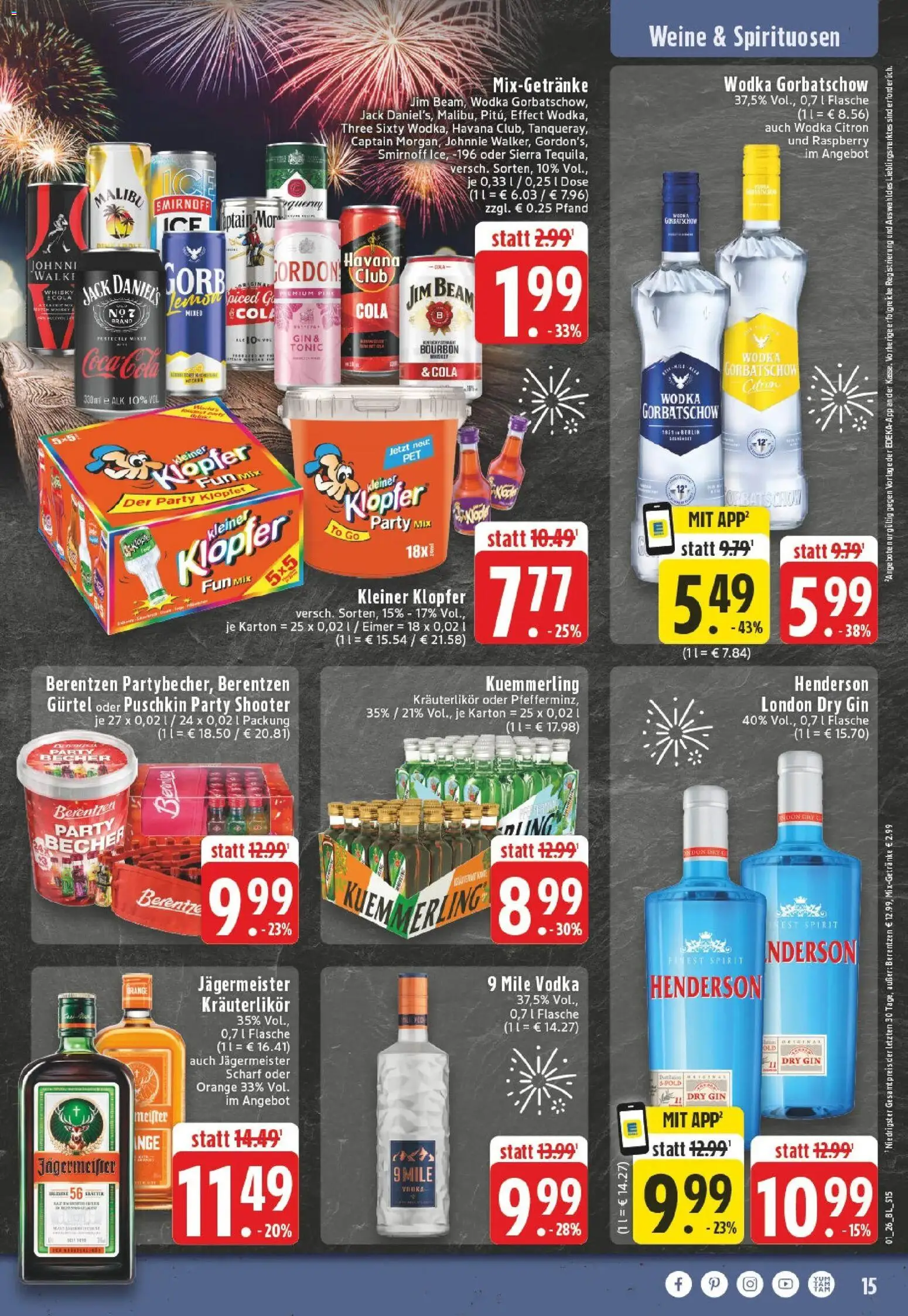 Edeka prospekt Reken	 – gültig ab 28.12.2025 | Seite: 15 | Produkte: Jim beam, Coca cola, Cola, Wodka gorbatschow