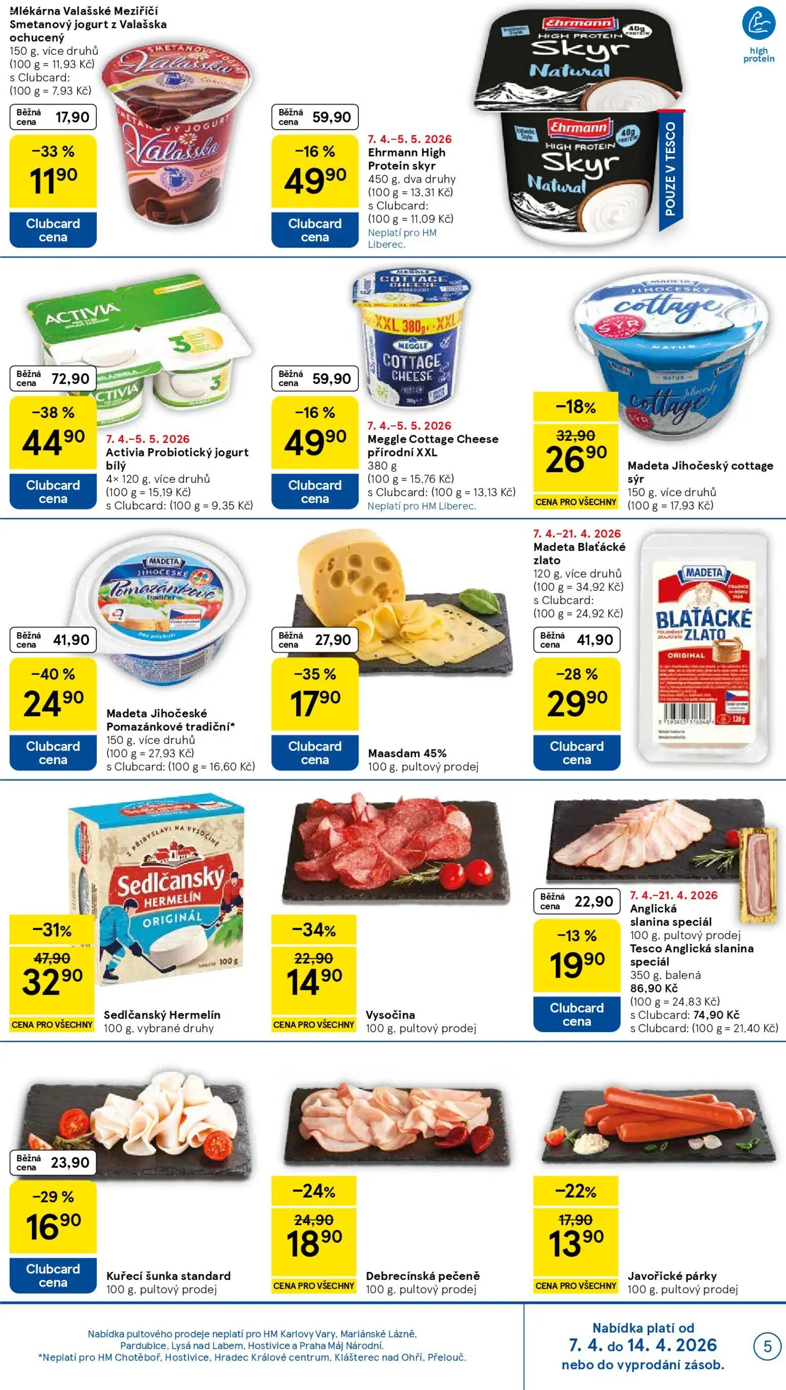 Tesco leták - Hypermarket od 07.04.2026 | Strana: 5 | Produkty: Smetanový jogurt, Kuřecí šunka, Skyr, Cottage cheese
