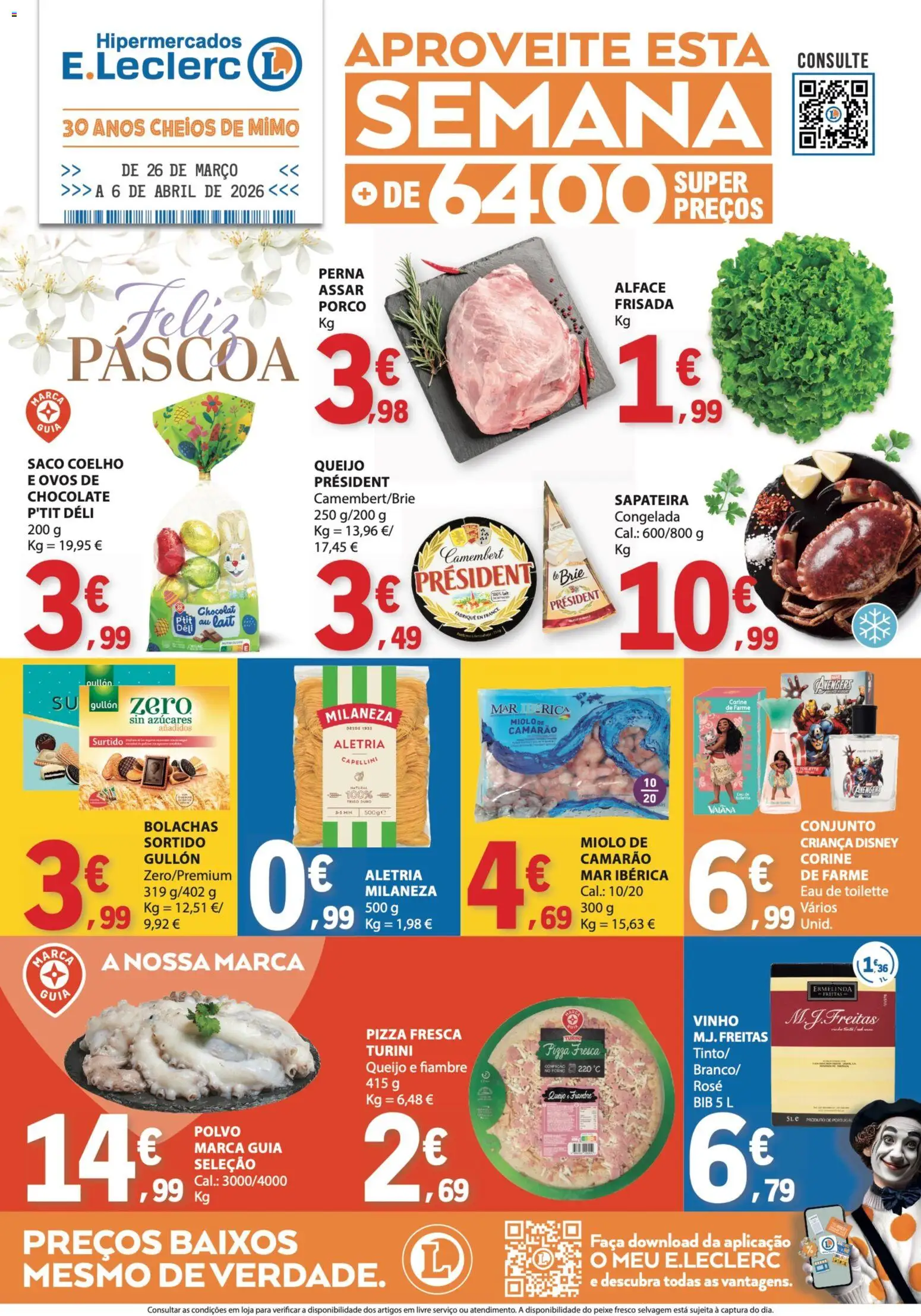 E.Leclerc folheto │ válido de 26.03.2026 | Página: 1 | Produtos: Faca, Milaneza, Ovos, Vinho