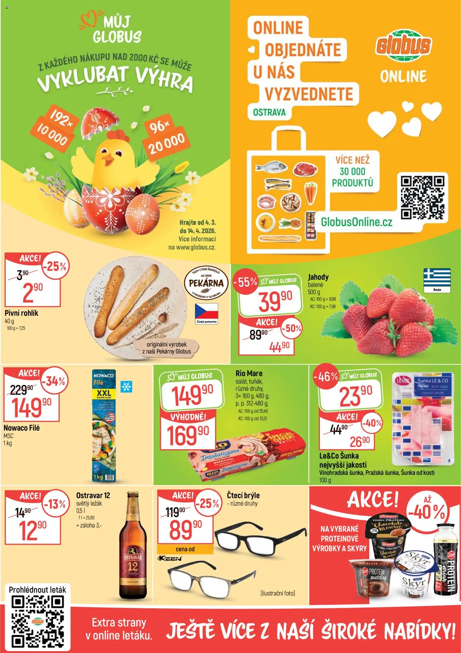 Globus leták - Ostrava od 08.04.2026 | Strana: 2 | Produkty: Šunka od kosti, Rohlík, Skyr, Protein