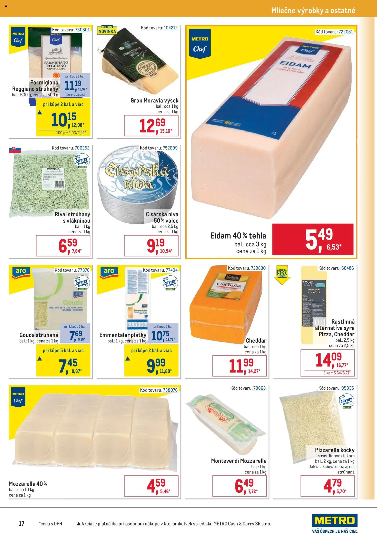 Nové Metro akcie – leták je platný od 05.11.2025 | Strana: 17 | Produkty: Gouda, Eidam, Mozzarella