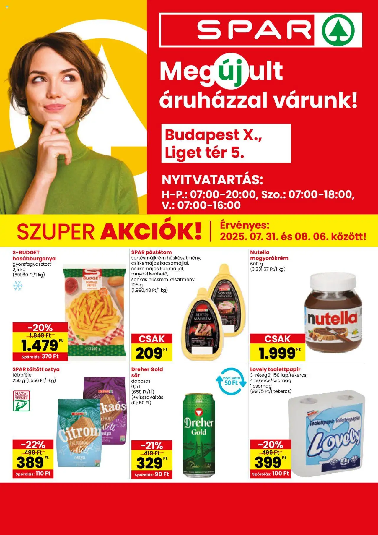 Spar akciós ujság - amely érvényes a következő dátumtól: 31.07.2025 | Oldal: 1 | Termékek: Májkrém, Nutella, Pástétom, Mogyorókrém