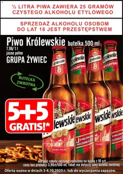Pogląd oferty "Prim Market Promocja - Piwo Królewskie Jasne Pełne 5+5 Gratis!" - ważna od 03.10.2025