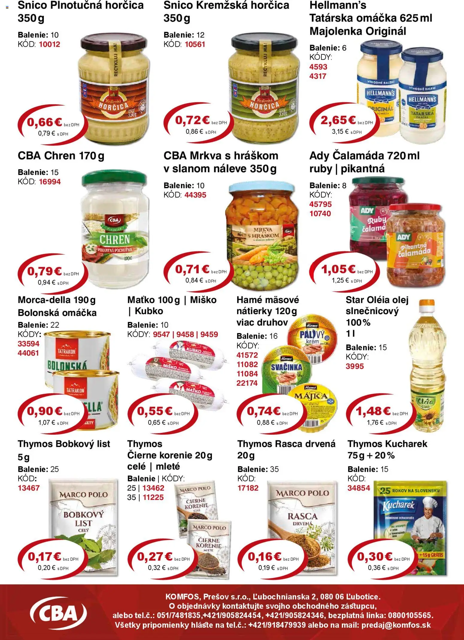 Nové CBA Komfos akcie – leták je platný od 27.03.2026 | Strana: 4 | Produkty: Olej, Čierne korenie, Mrkva, Omáčka