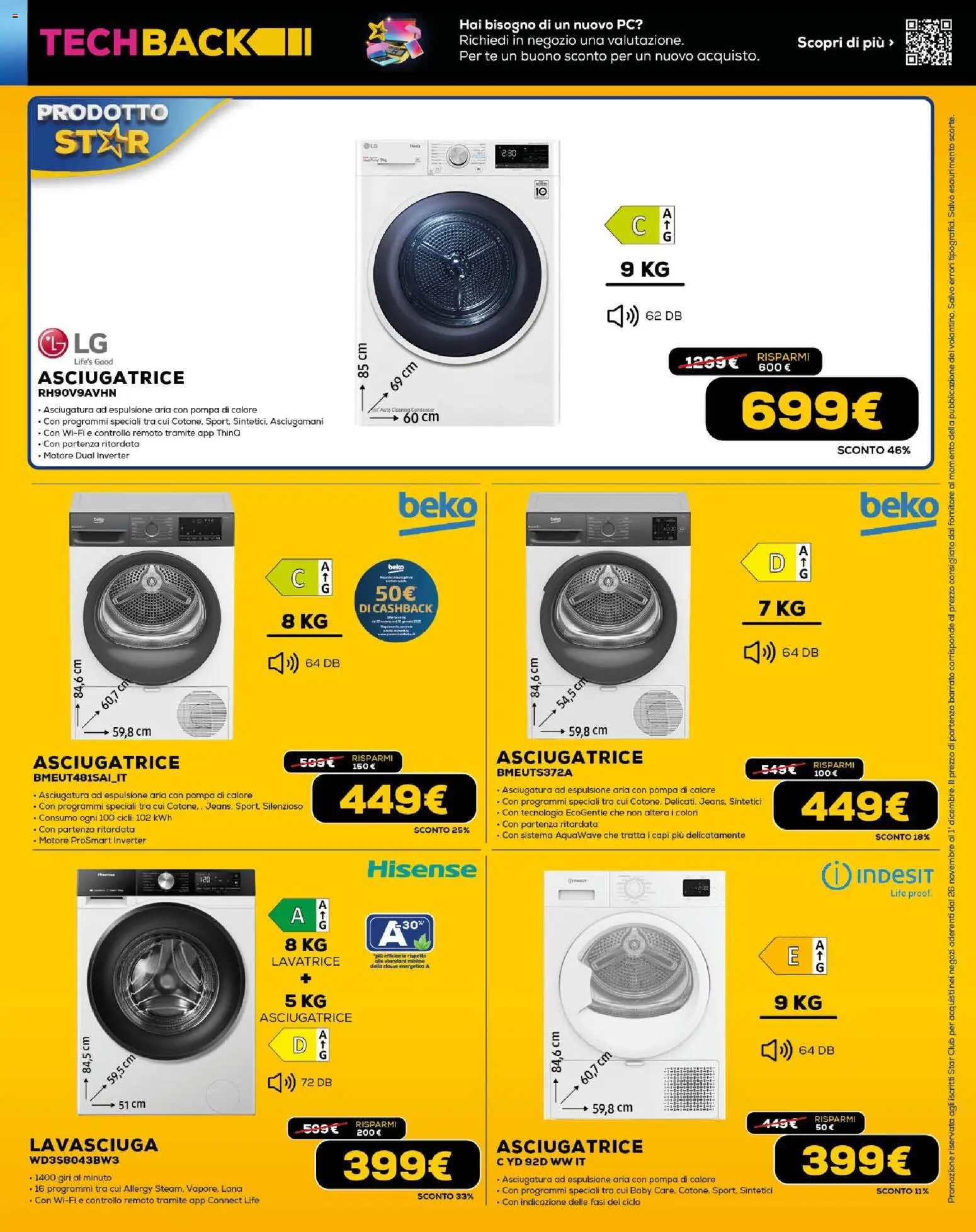 Volantino Euronics del 26.11.2025 | Pagina: 27 | Prodotti: Tè, Lavatrice, Asciugatrice, PC