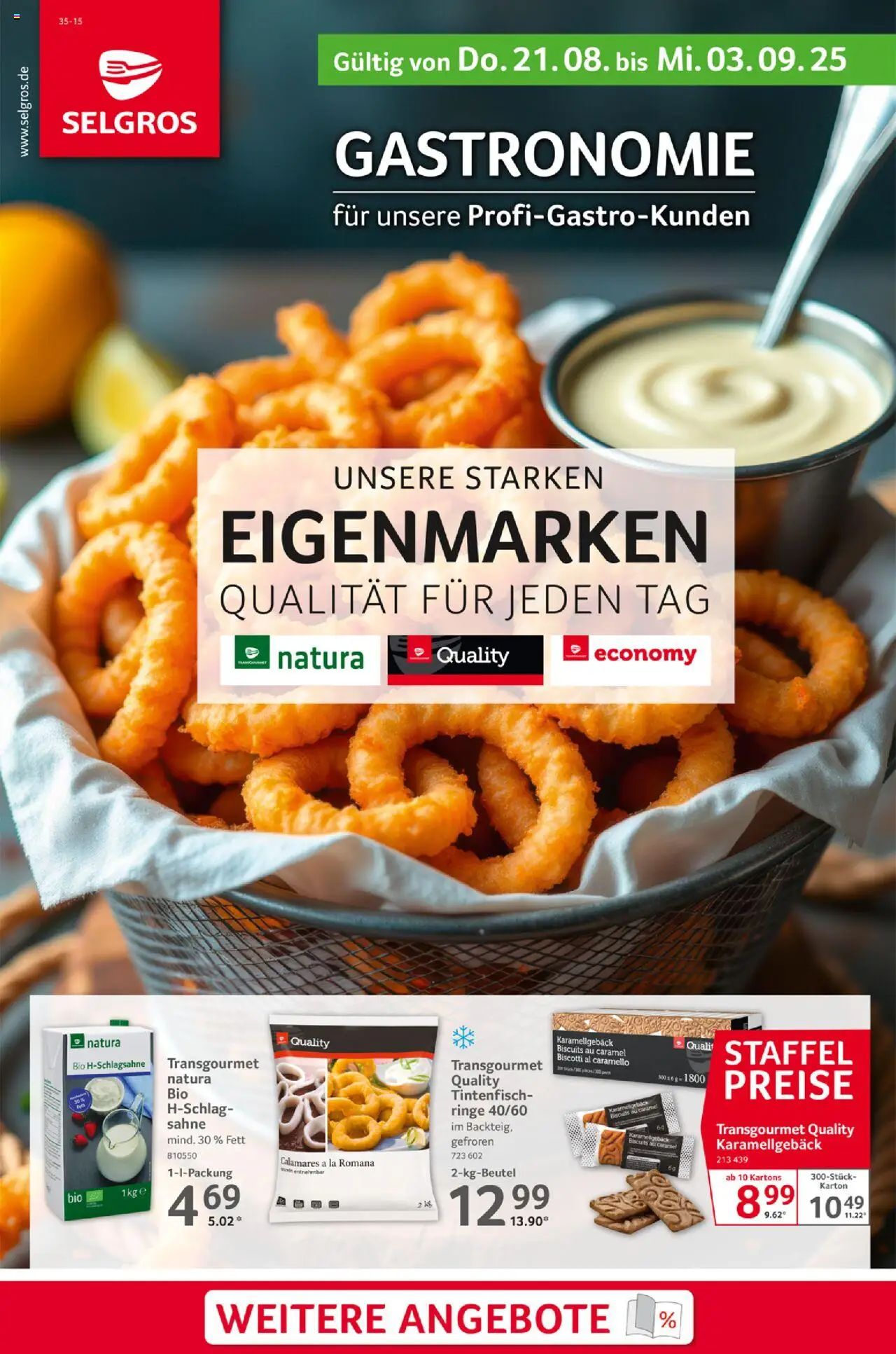 Selgros Gastronomie - gültig ab dem 21.08.2025 | Seite: 1 | Produkte: Tintenfisch, Sahne
